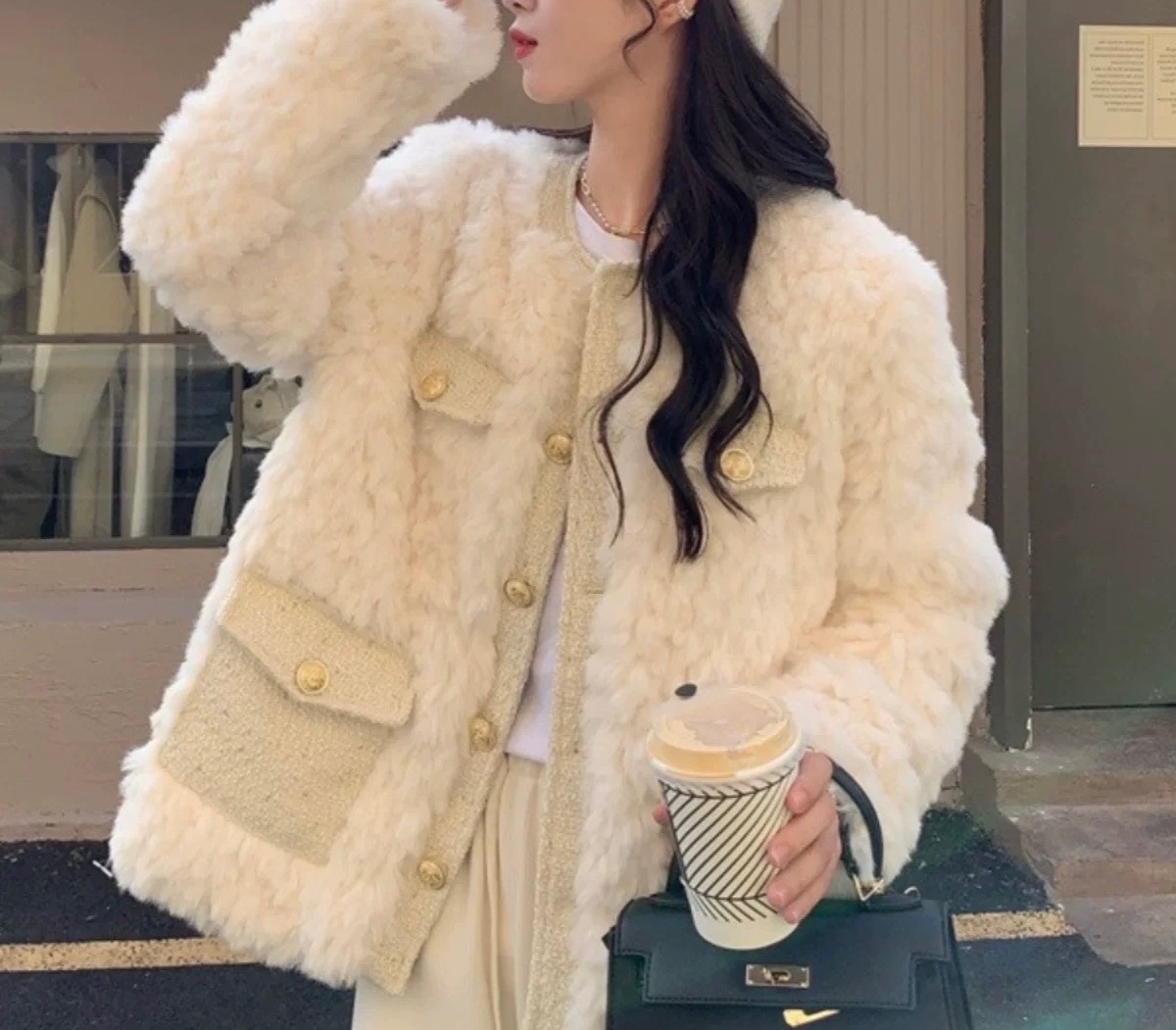 羊羔毛絨絨外套 白