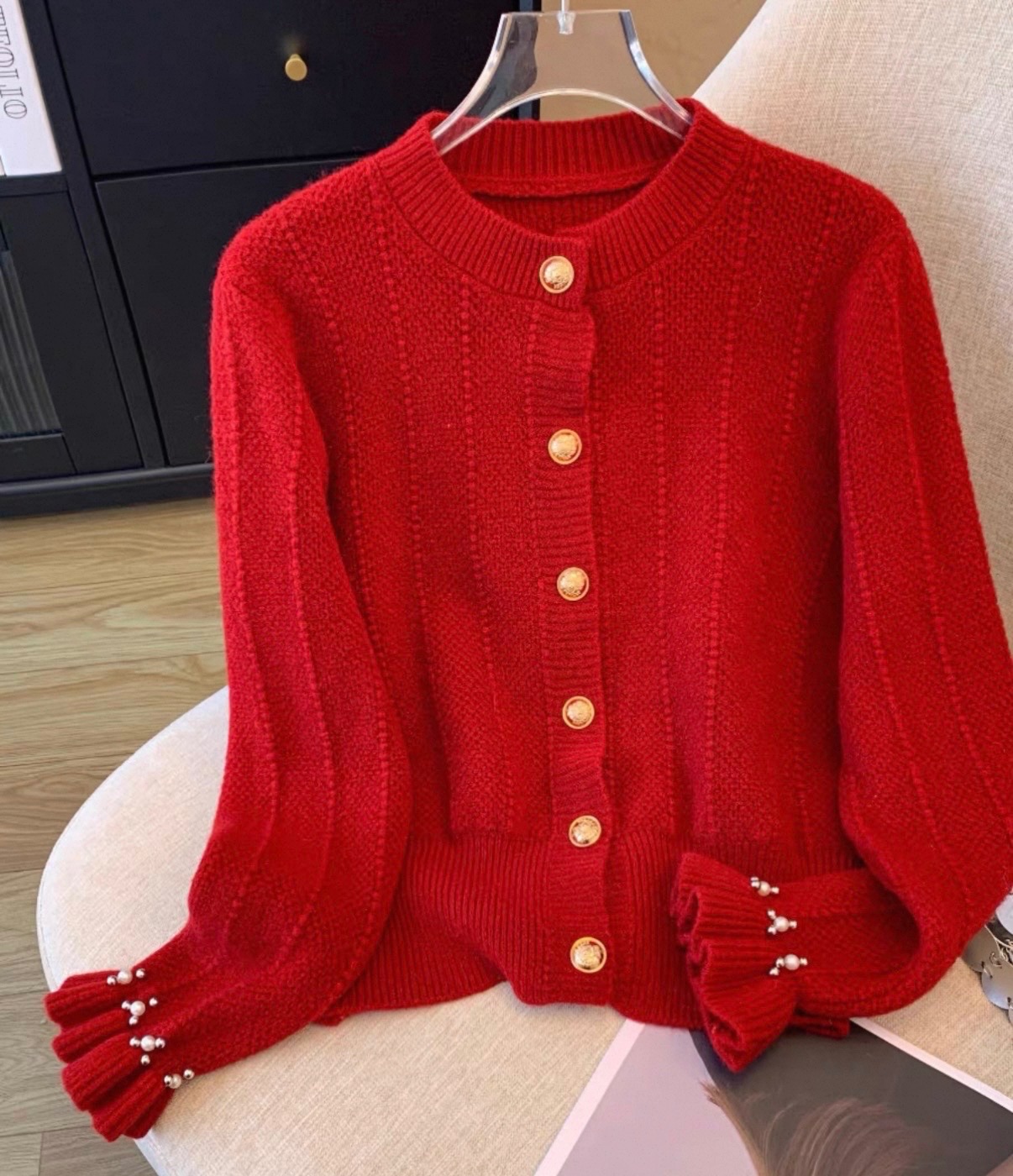 針織厚磅毛衣 亮紅色