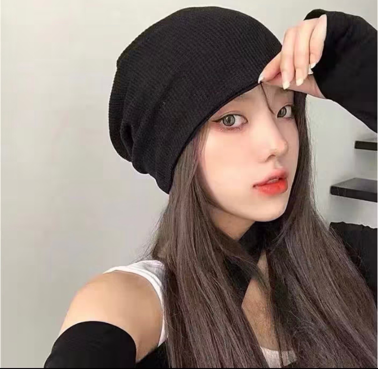 全新 韓版堆堆毛帽 黑色/灰色