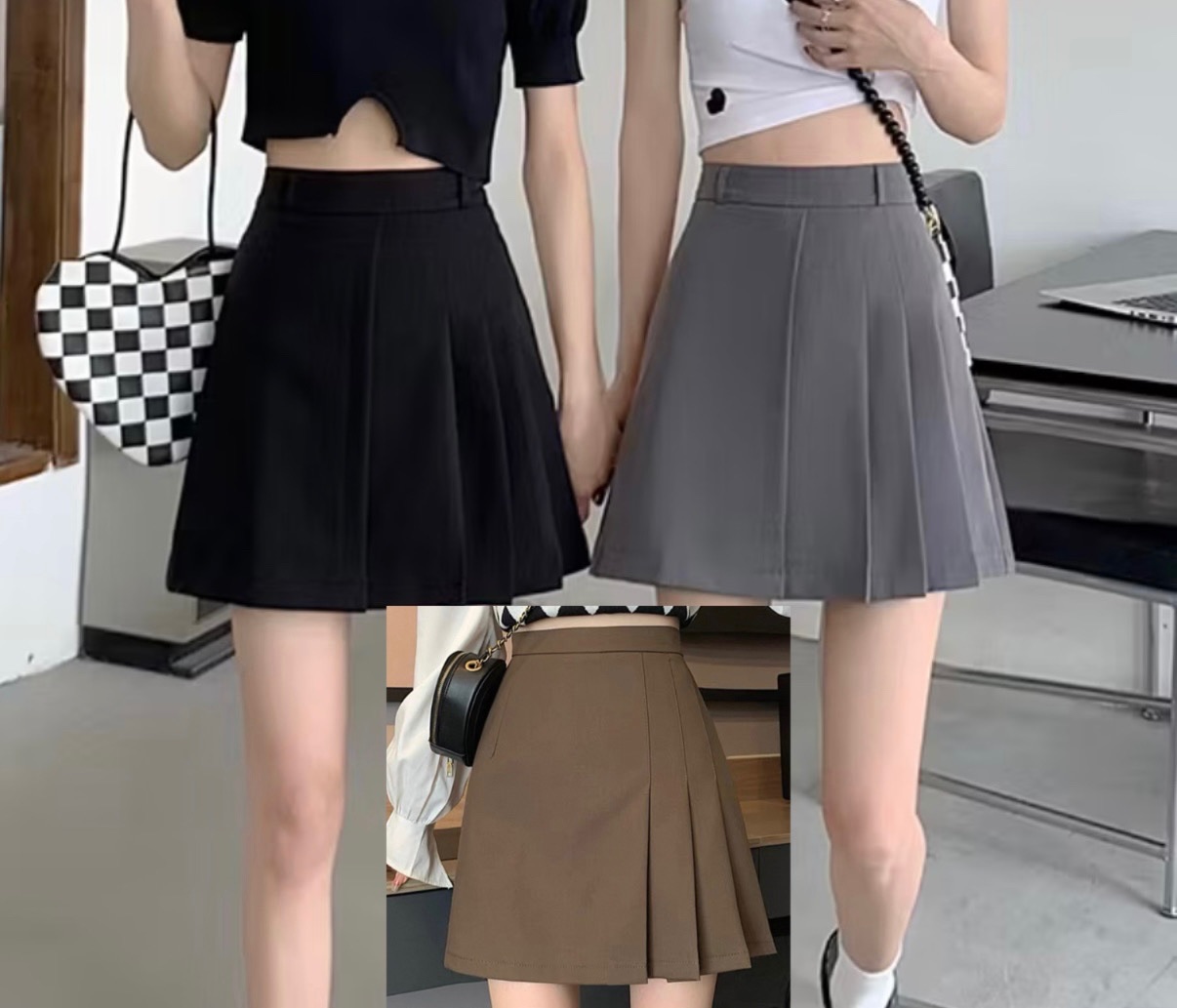 韓版高腰半身裙 黑/灰/咖