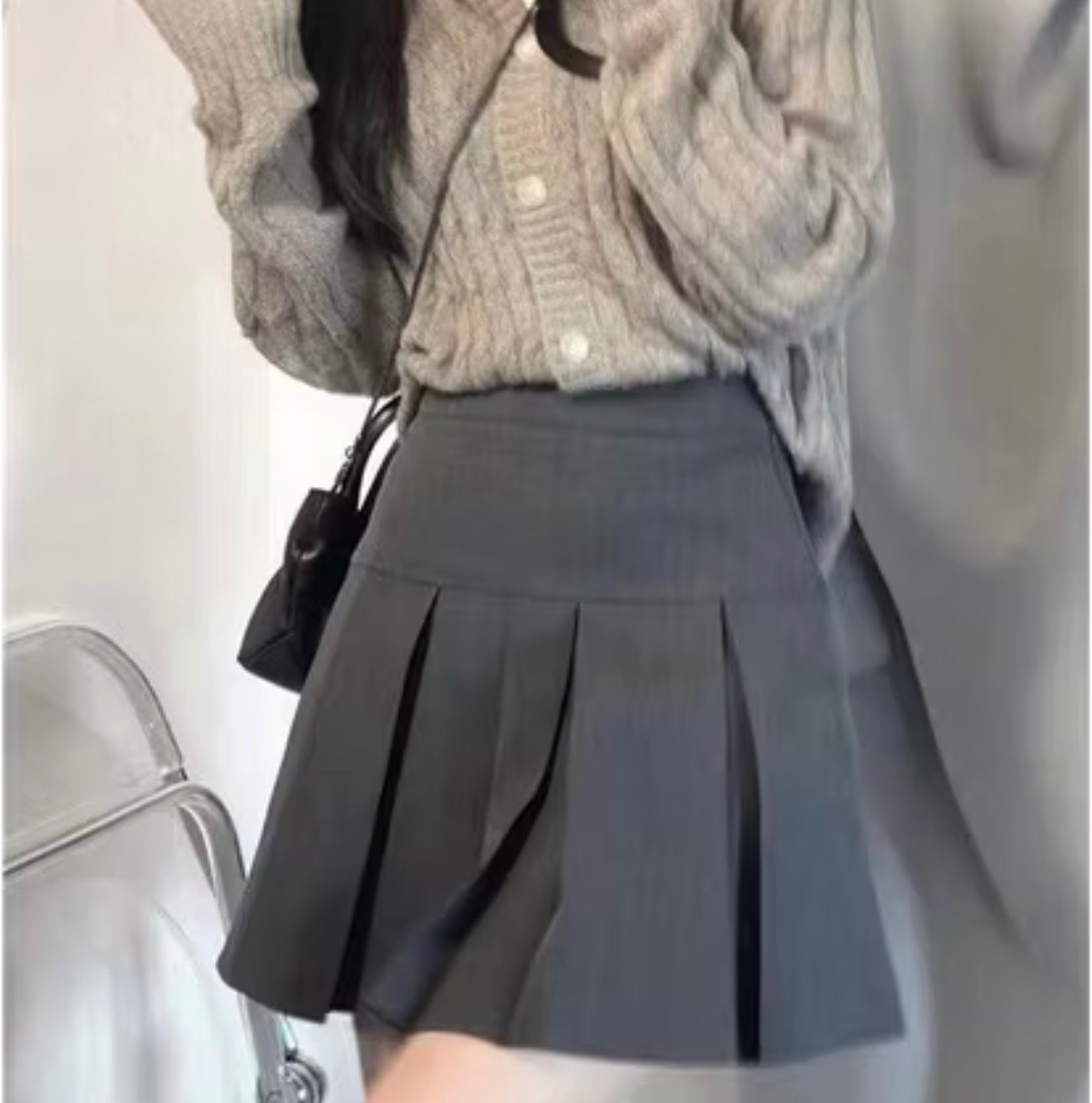 韓版高腰百褶裙M 灰