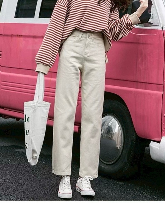 全新 牛仔長褲 米色