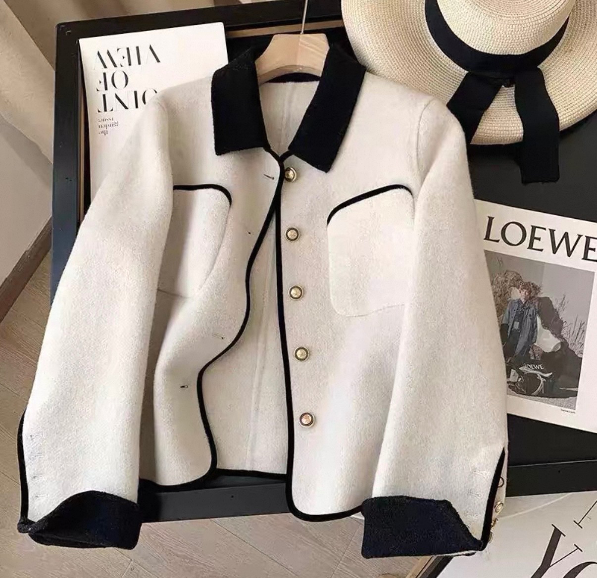 高級厚磅小香風外套 米