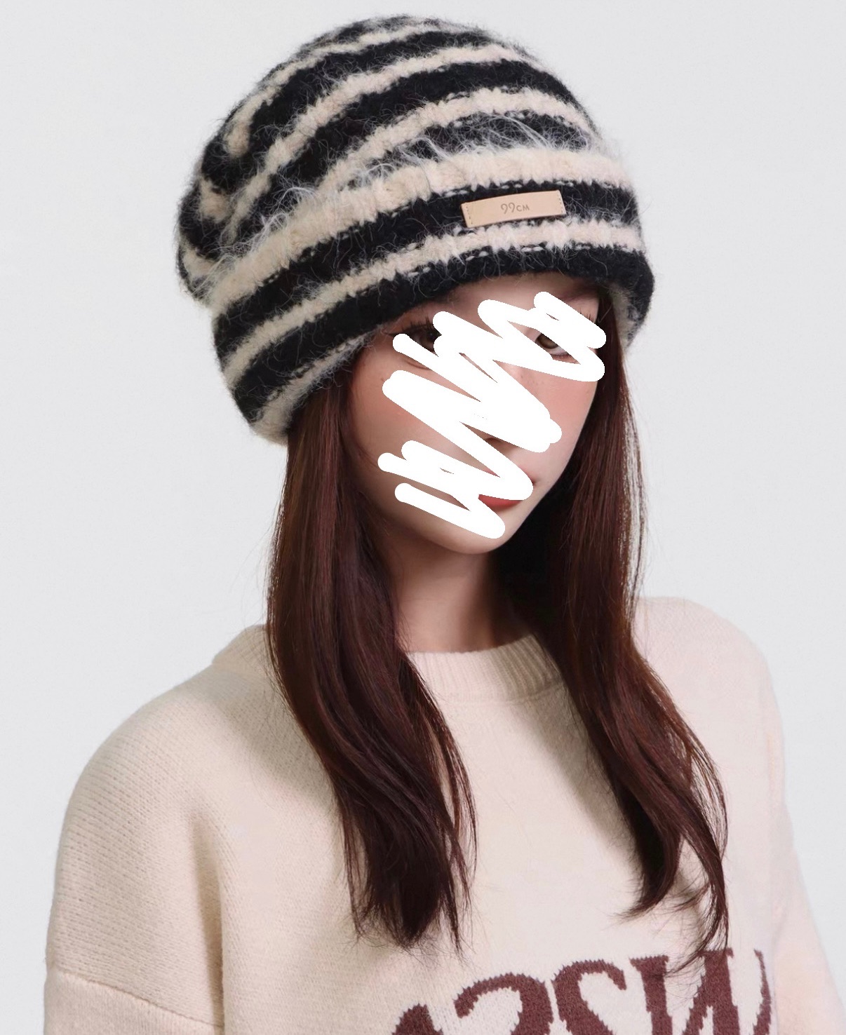 全新 日系條紋絨毛毛帽