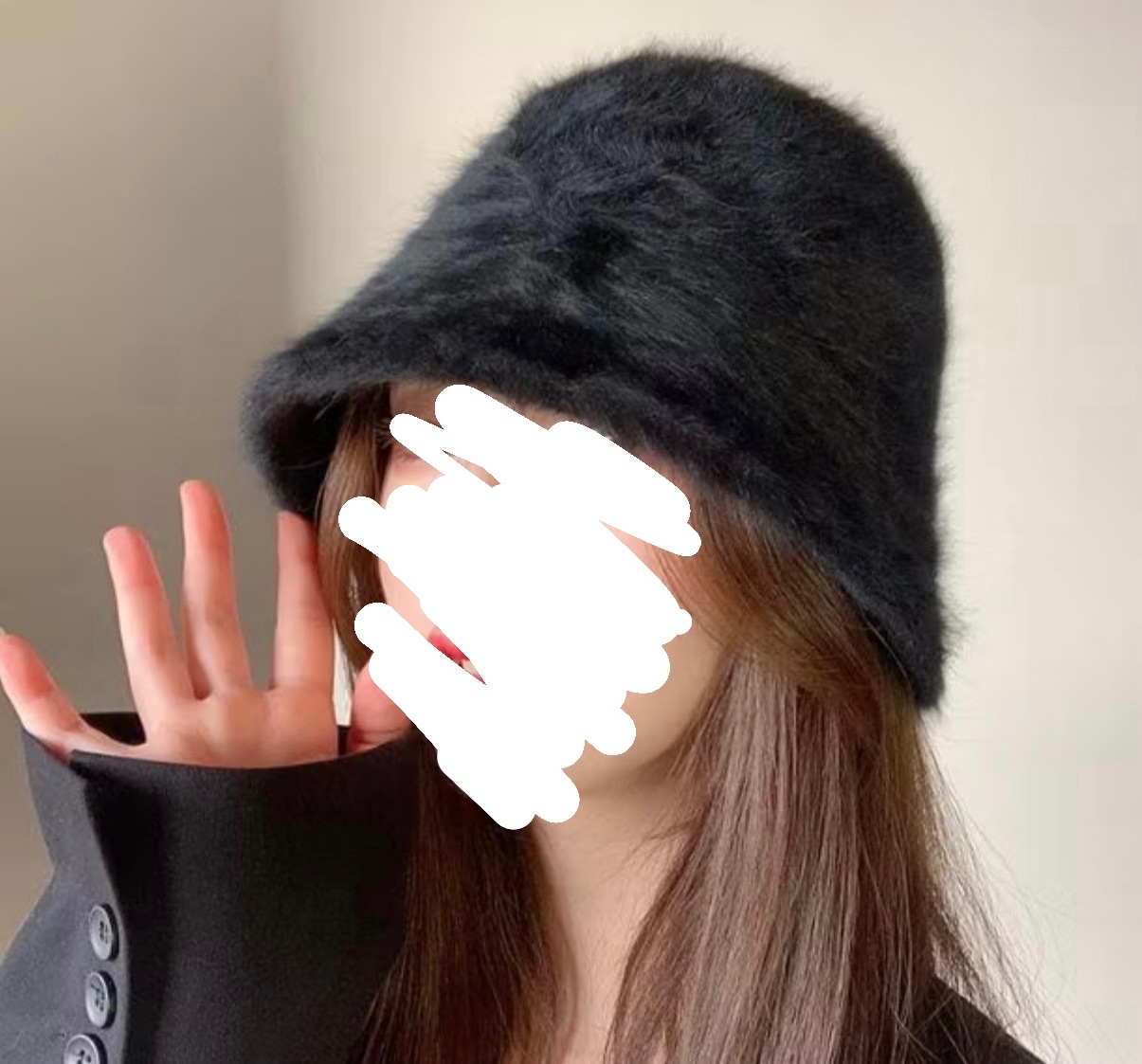 兔毛漁夫絨毛帽 黑