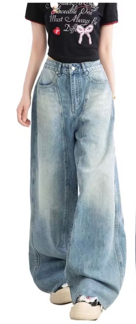 全新 牛仔寬褲 藍