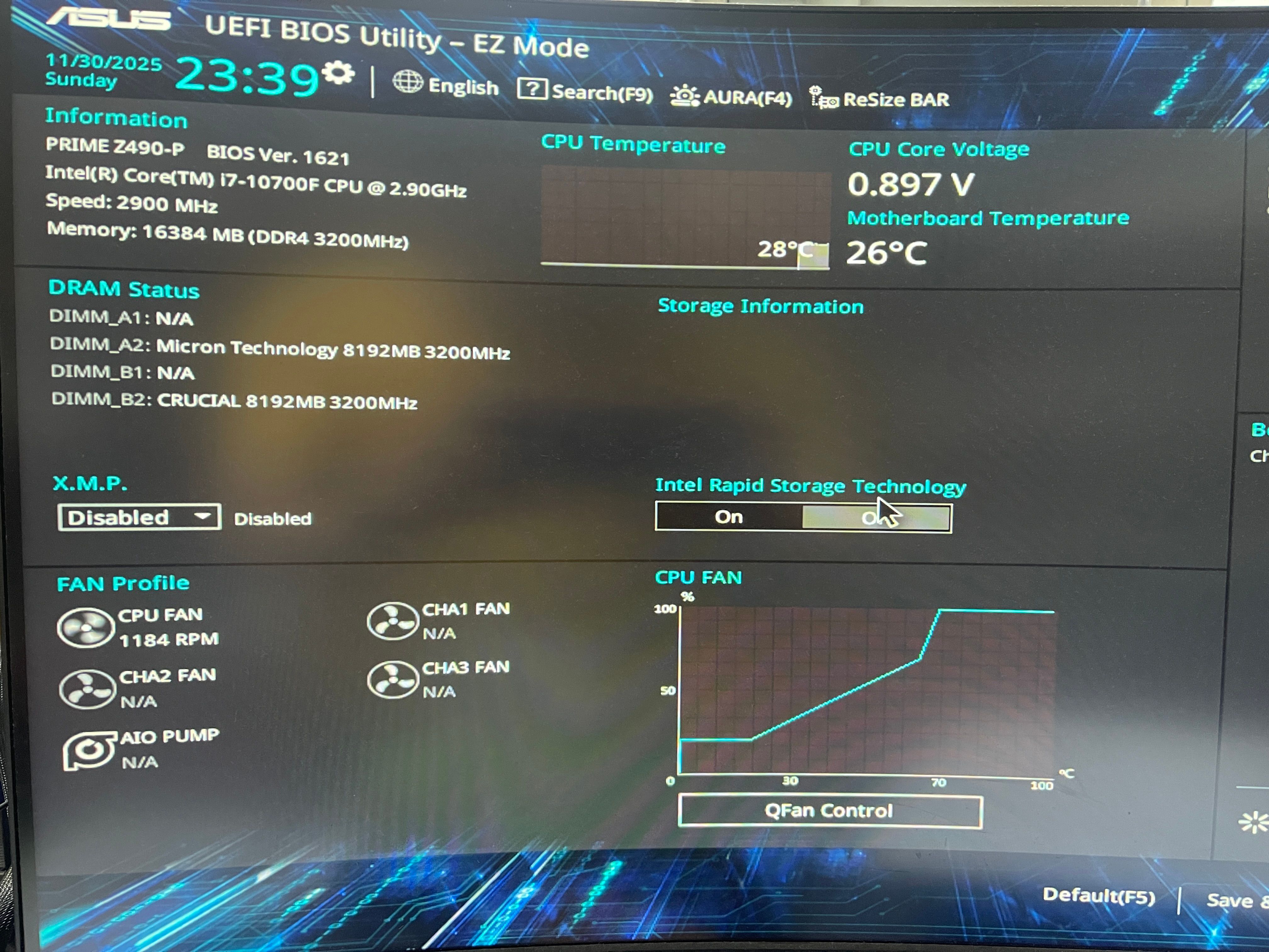 10700F + Z490-P + 美光DDR4 3200 8G*2