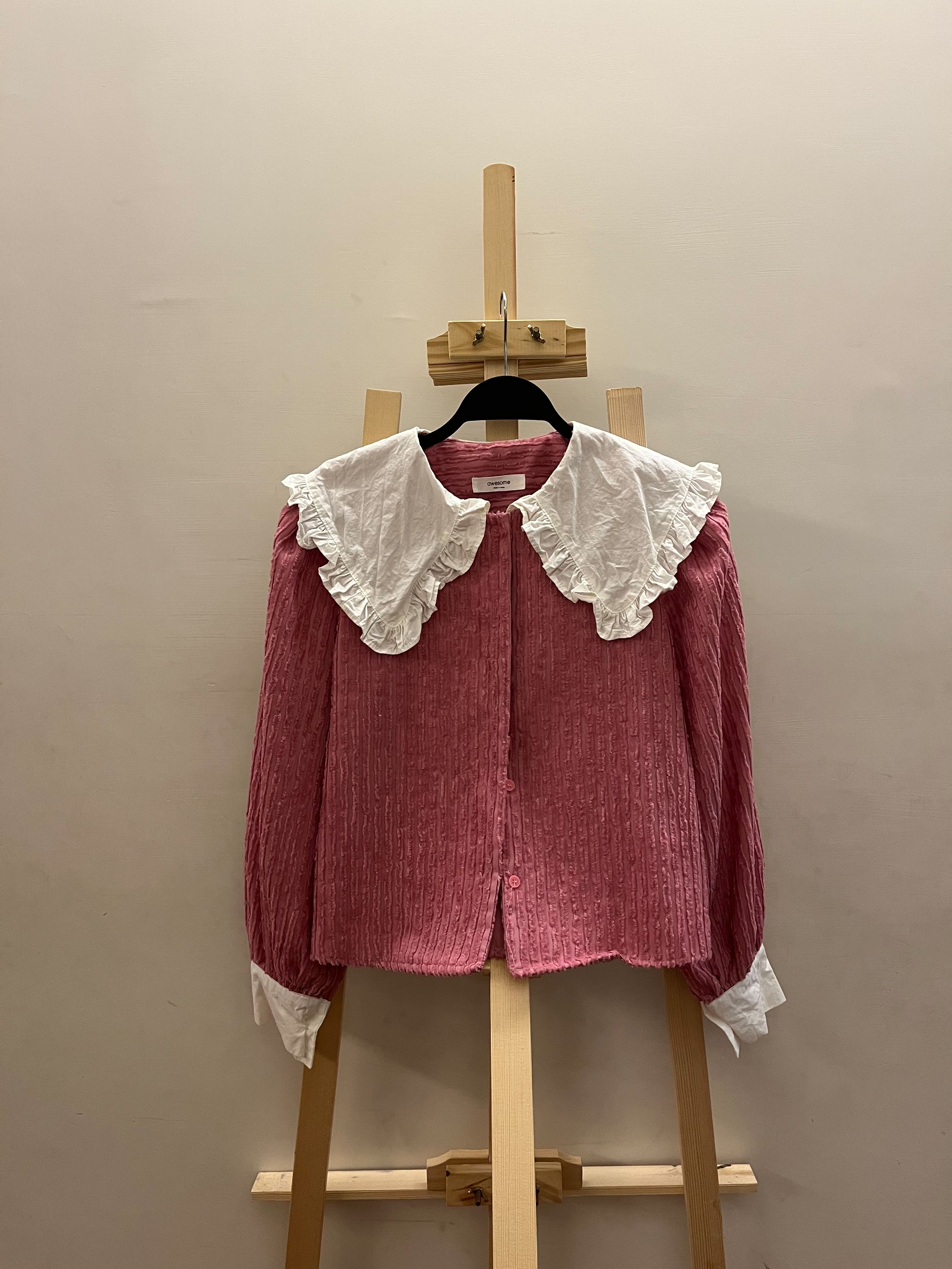 ame.tulip 桃紅片領法式襯衫