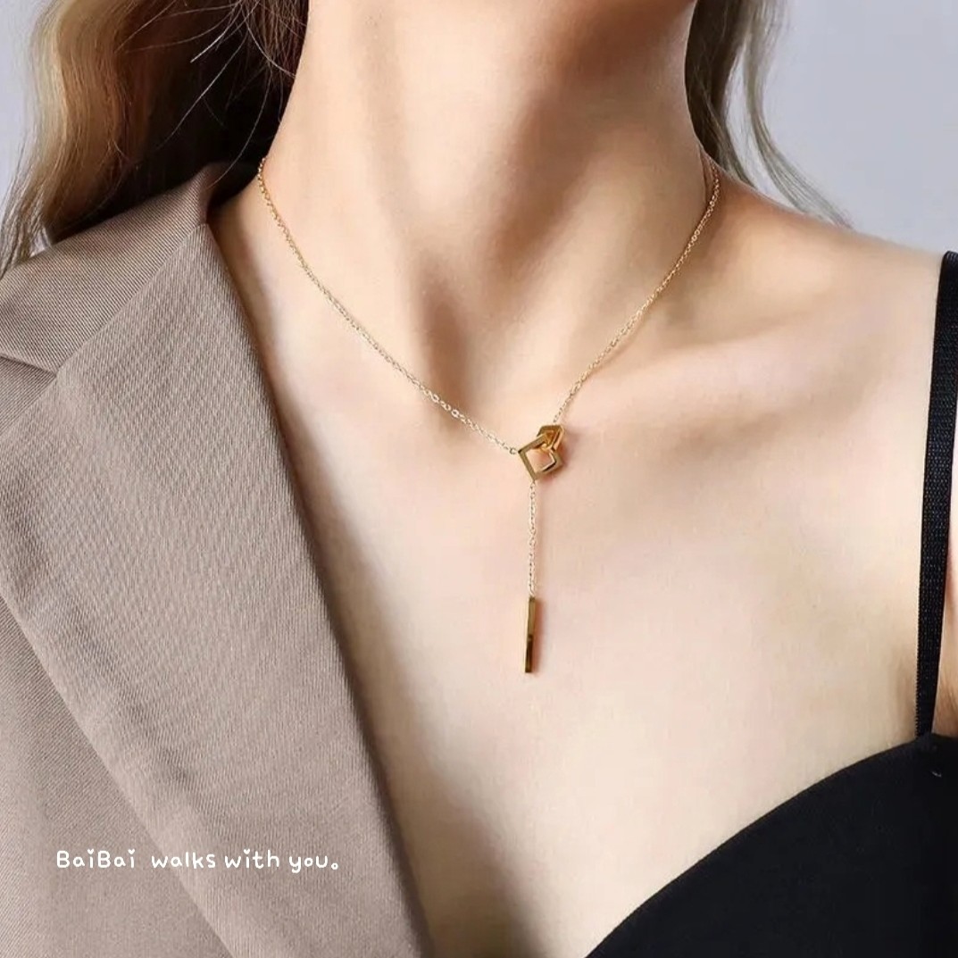 鈦鋼♡ 方才剛好 • Y字項鍊 | Square Pause Necklace