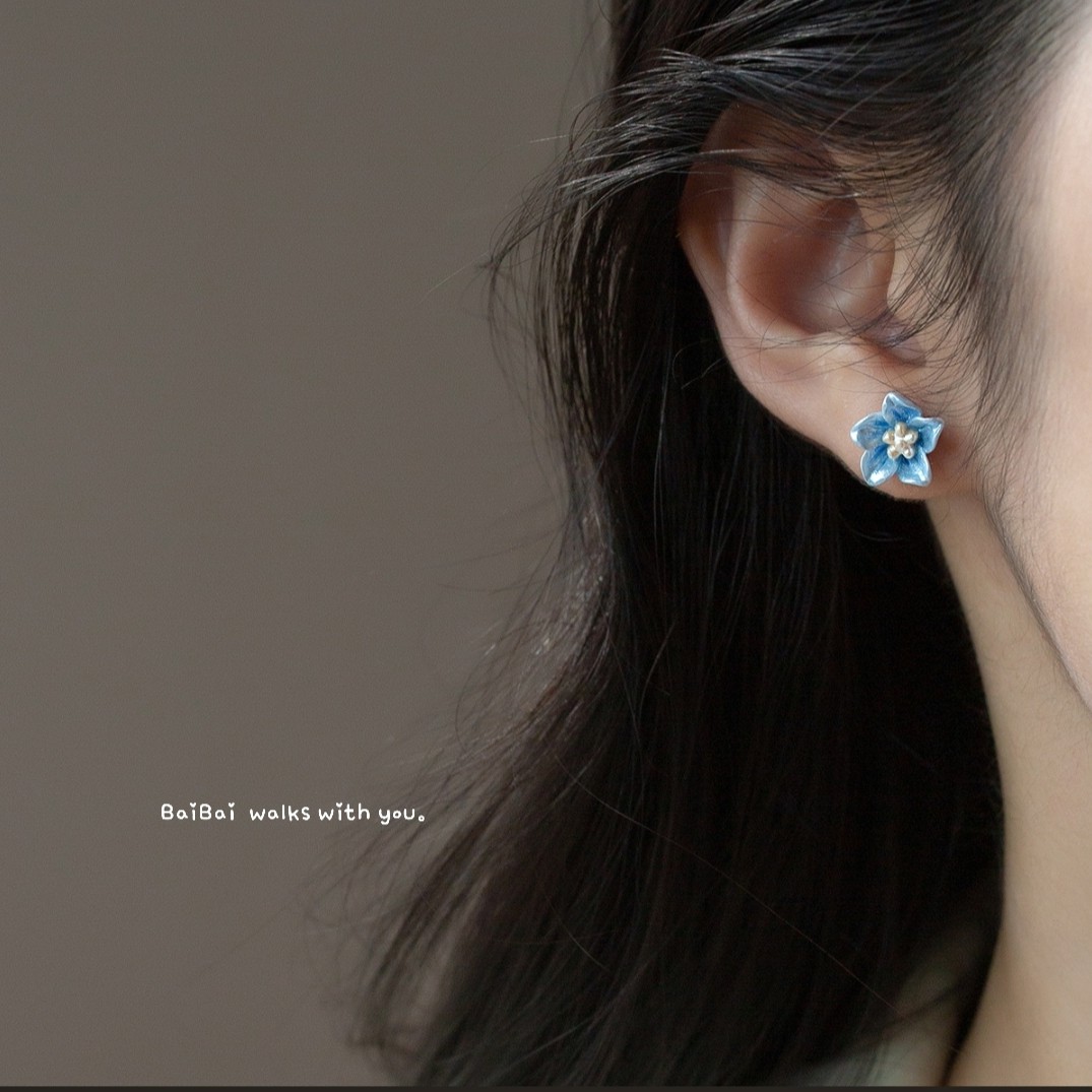 把溫柔放在耳邊•耳環 （ 藍、粉）｜Flower Stud Earrings