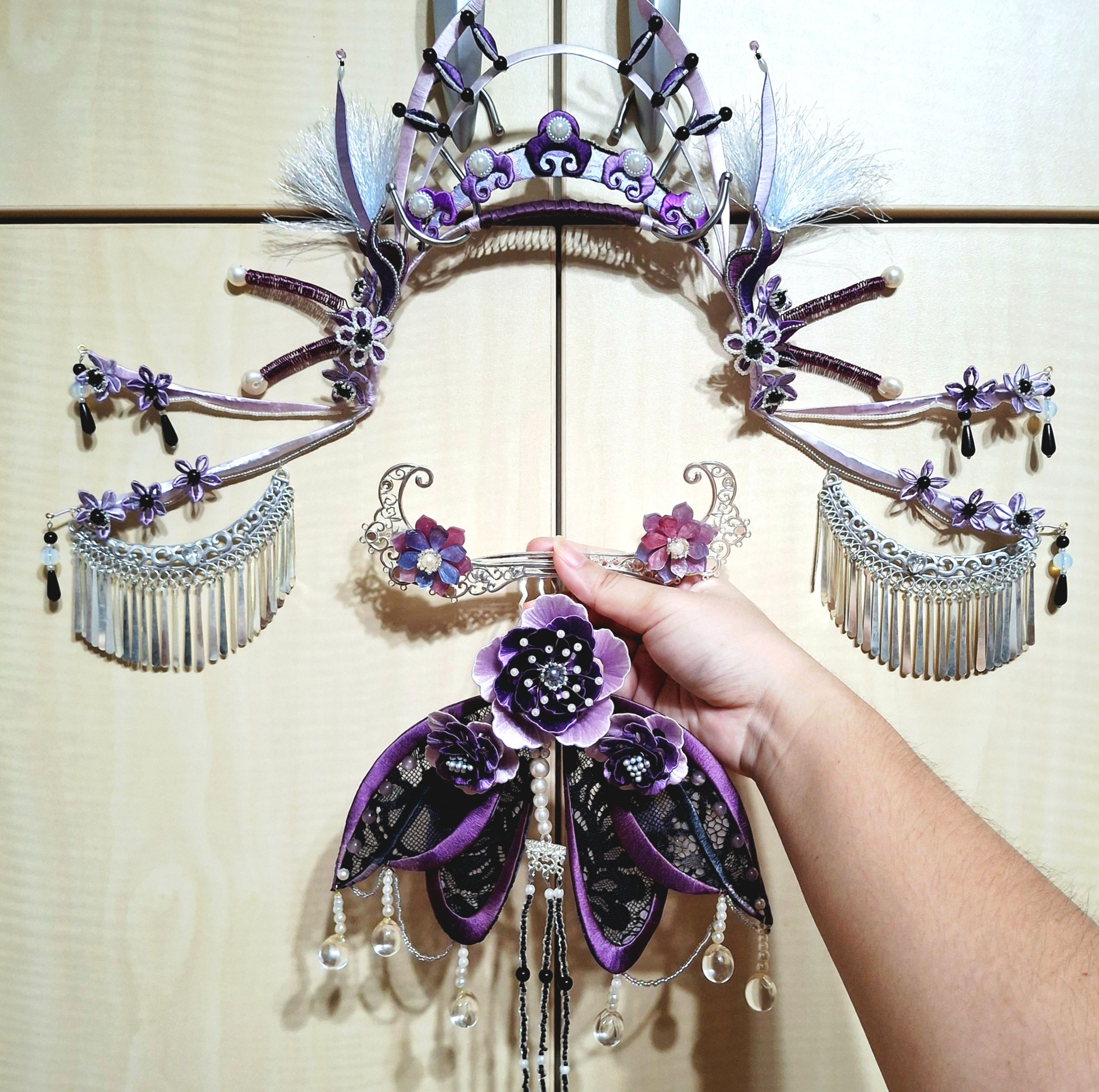 【纏花紙模成品】黎謠改．苗疆古風大髮冠、掩鬢及後壓