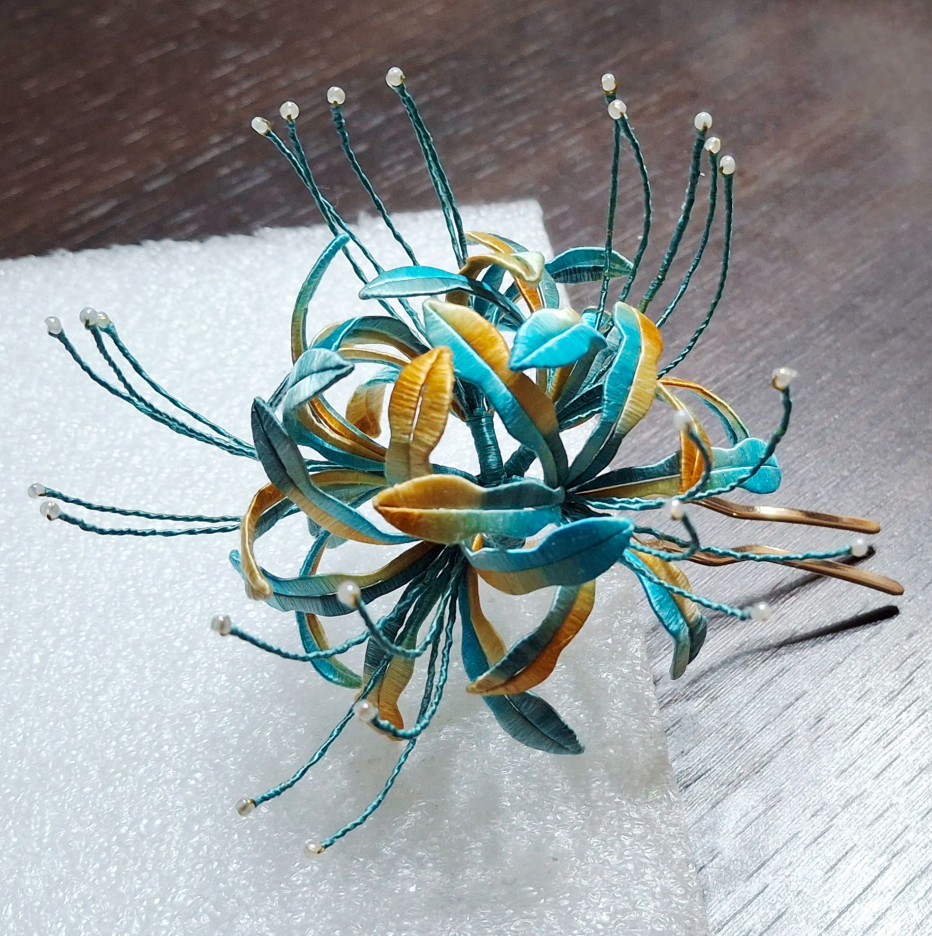 【材料包成品】嵐尚宮染色蠶絲線龍爪花髮釵