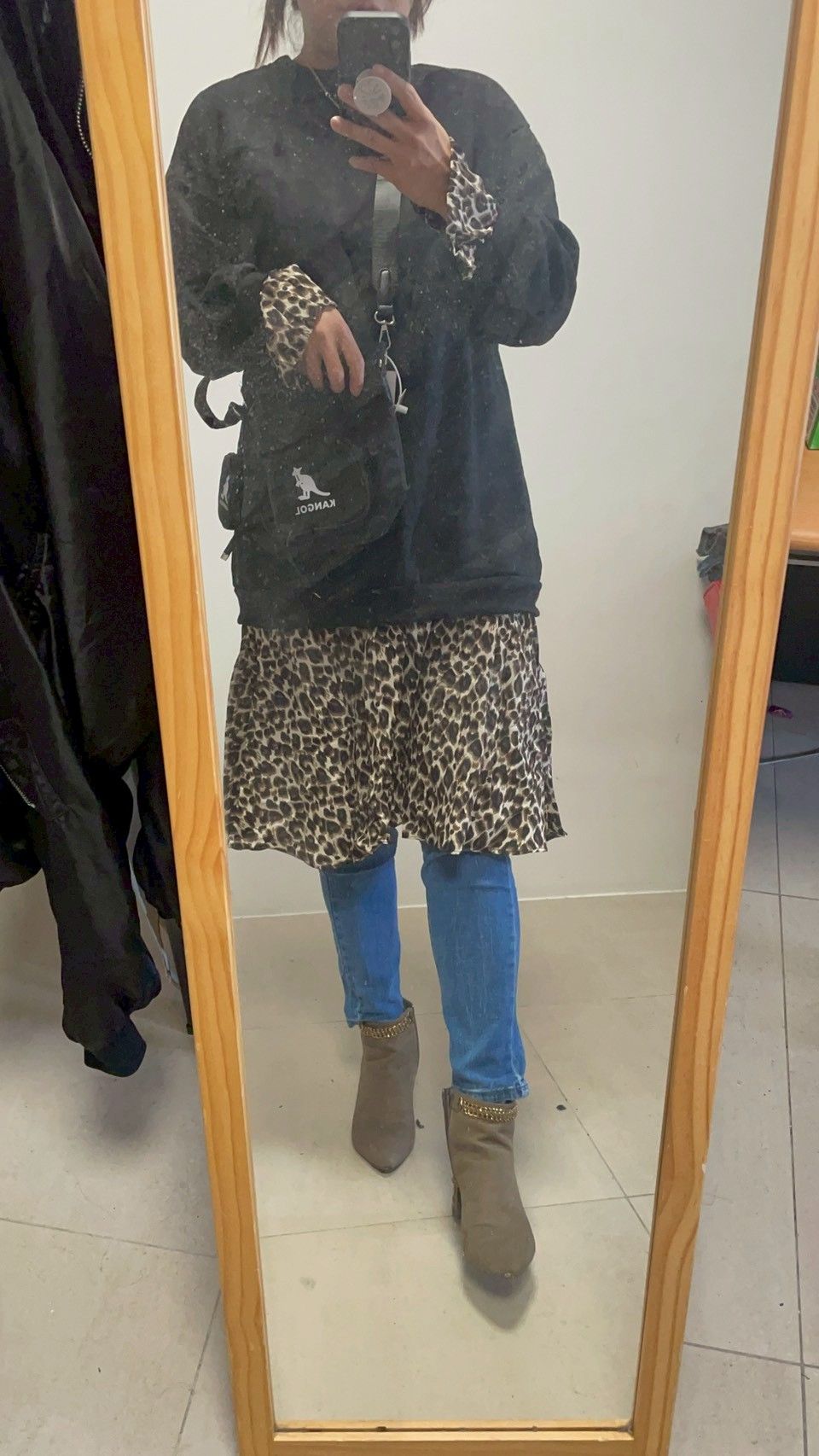 豹紋拼接刷毛長洋裝 （2XL可）