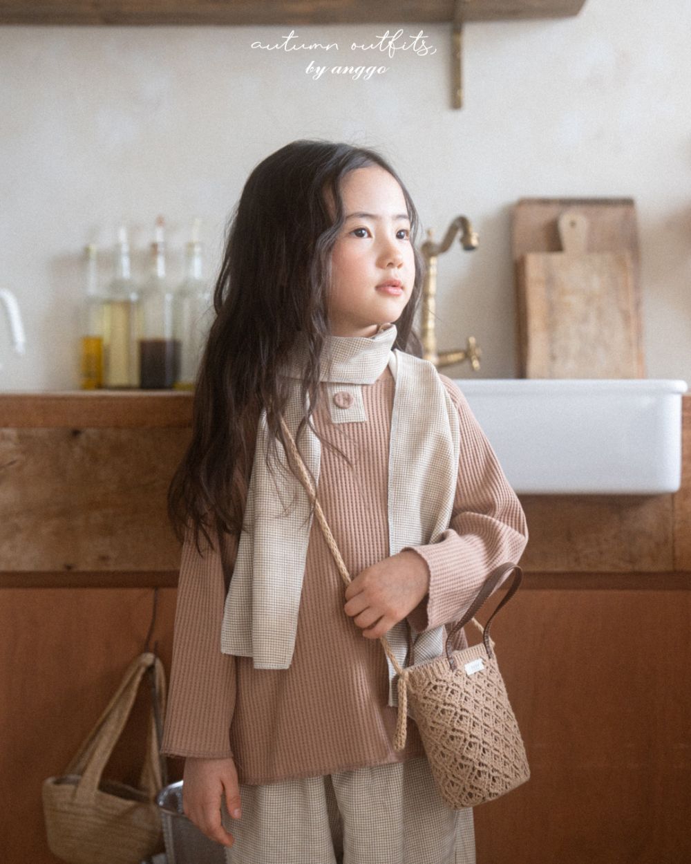 女童2色鬆餅格薄長袖｜現貨｜正韓童裝 Anggo 男童長袖 女童薄長袖 兒童衛衣 兒童大學服 女童薄長袖