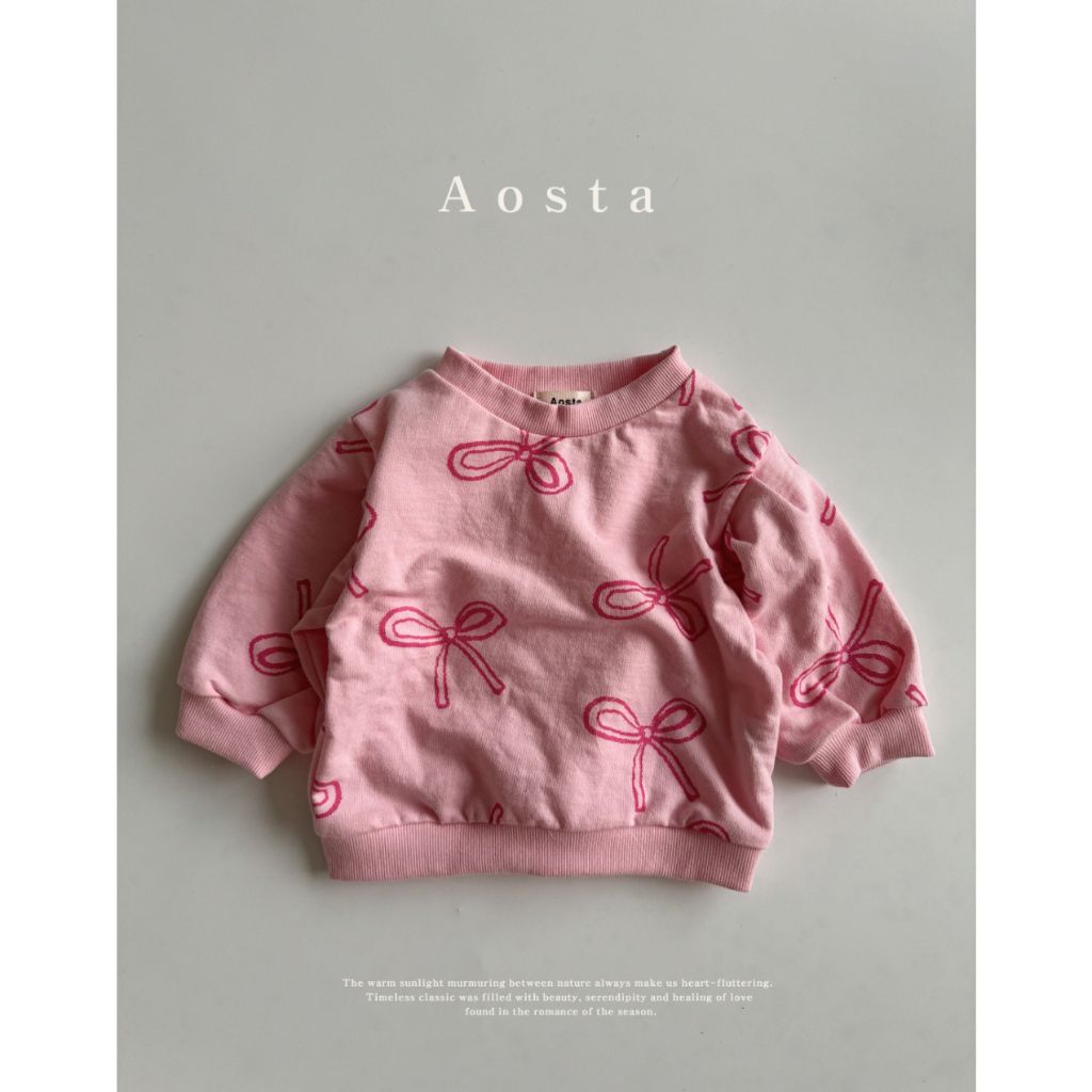 女童蝴蝶結長袖上衣｜現貨女童110｜正韓 童裝  AOSTA  女童大學服 女童衛衣 女童長袖