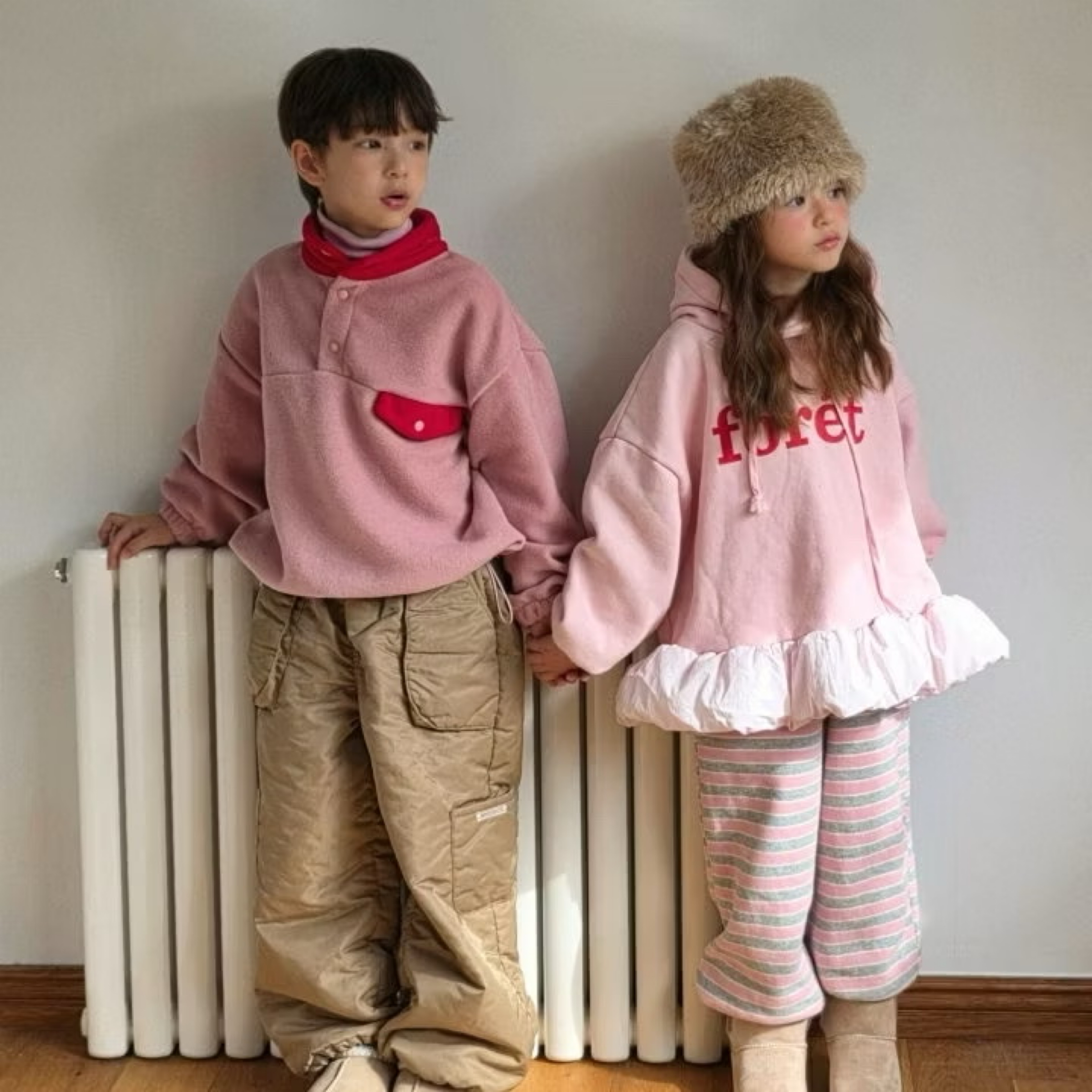 正韓童裝女童刷毛連帽上衣 台灣現貨 粉110