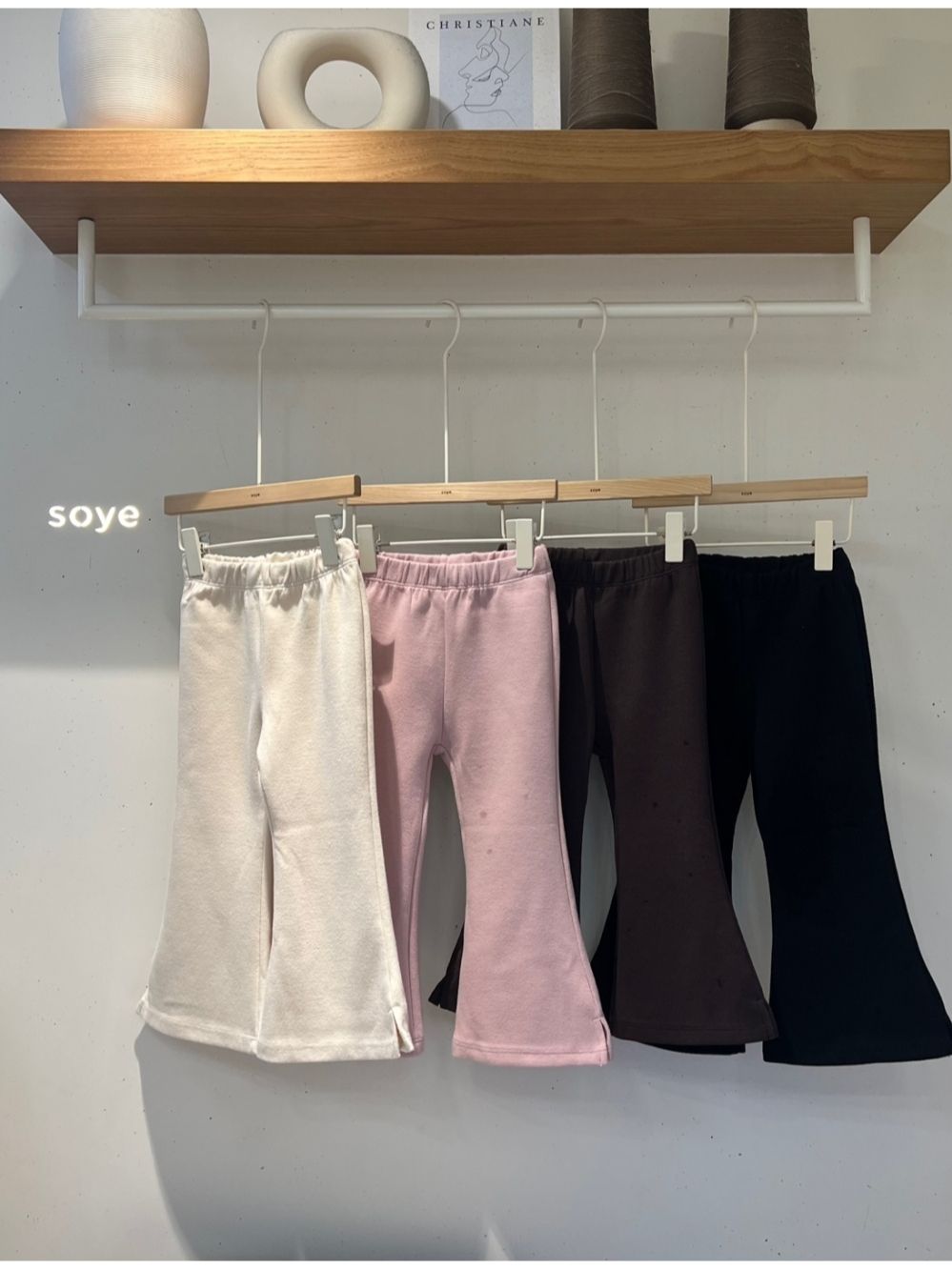 正韓精品童裝女童側開岔喇叭褲 台灣現貨粉100