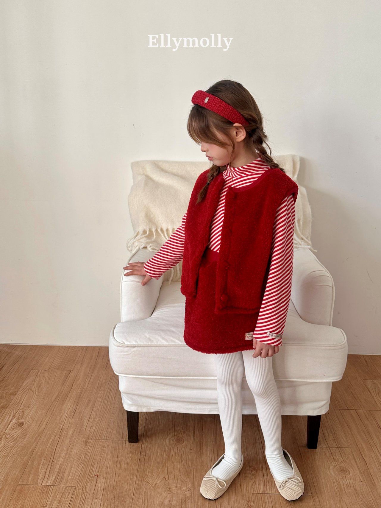 正韓女童前後兩穿紅色毛絨背心 台灣現貨110