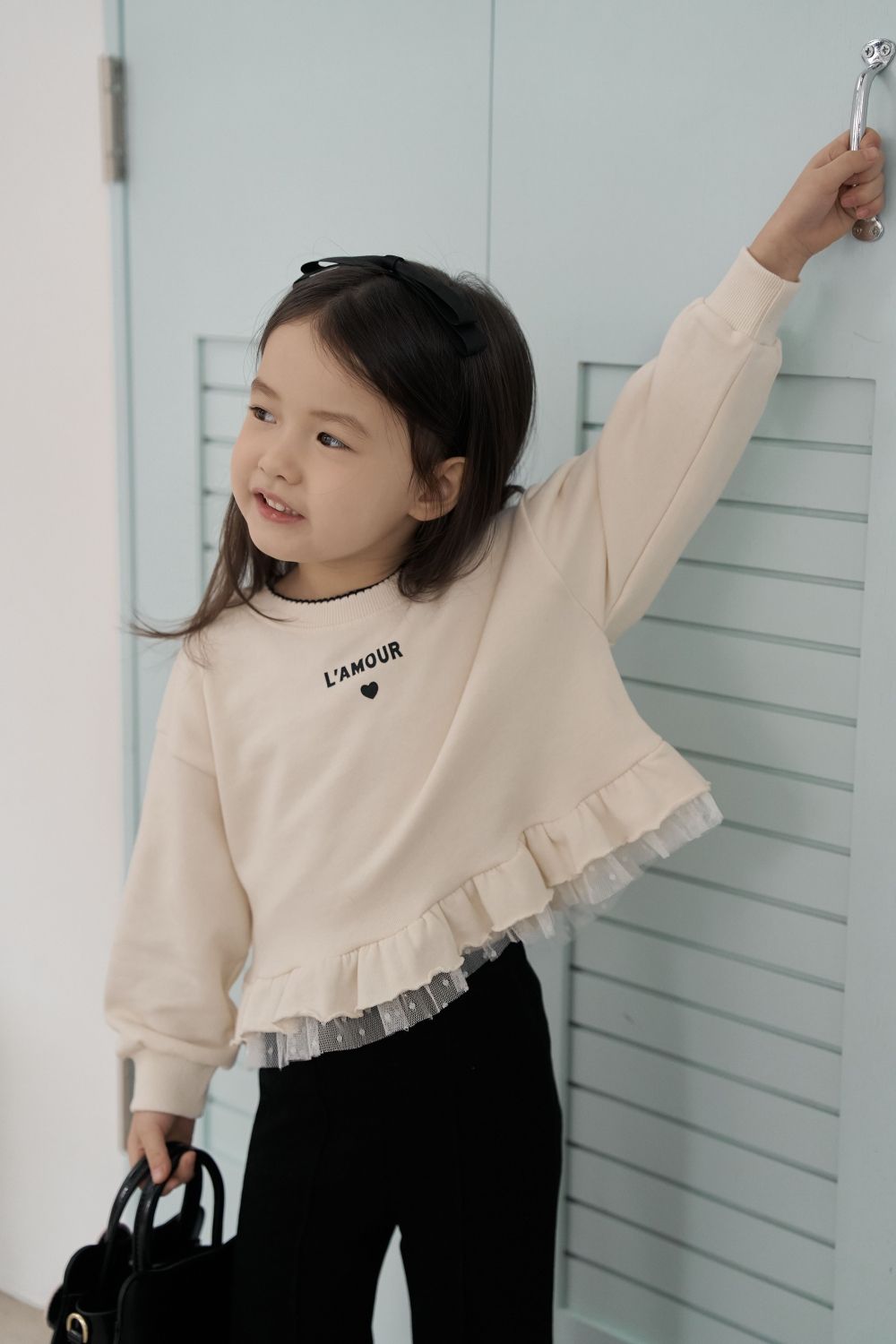 正韓女童下擺蕾絲字母長袖 預購 90~130