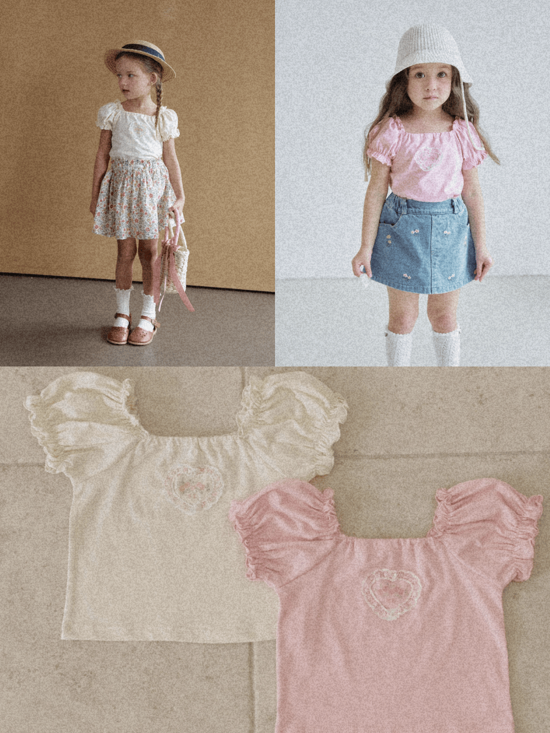 女童泡芙袖蕾絲愛心短T｜預購90~130｜正韓童裝 MOMO ANN