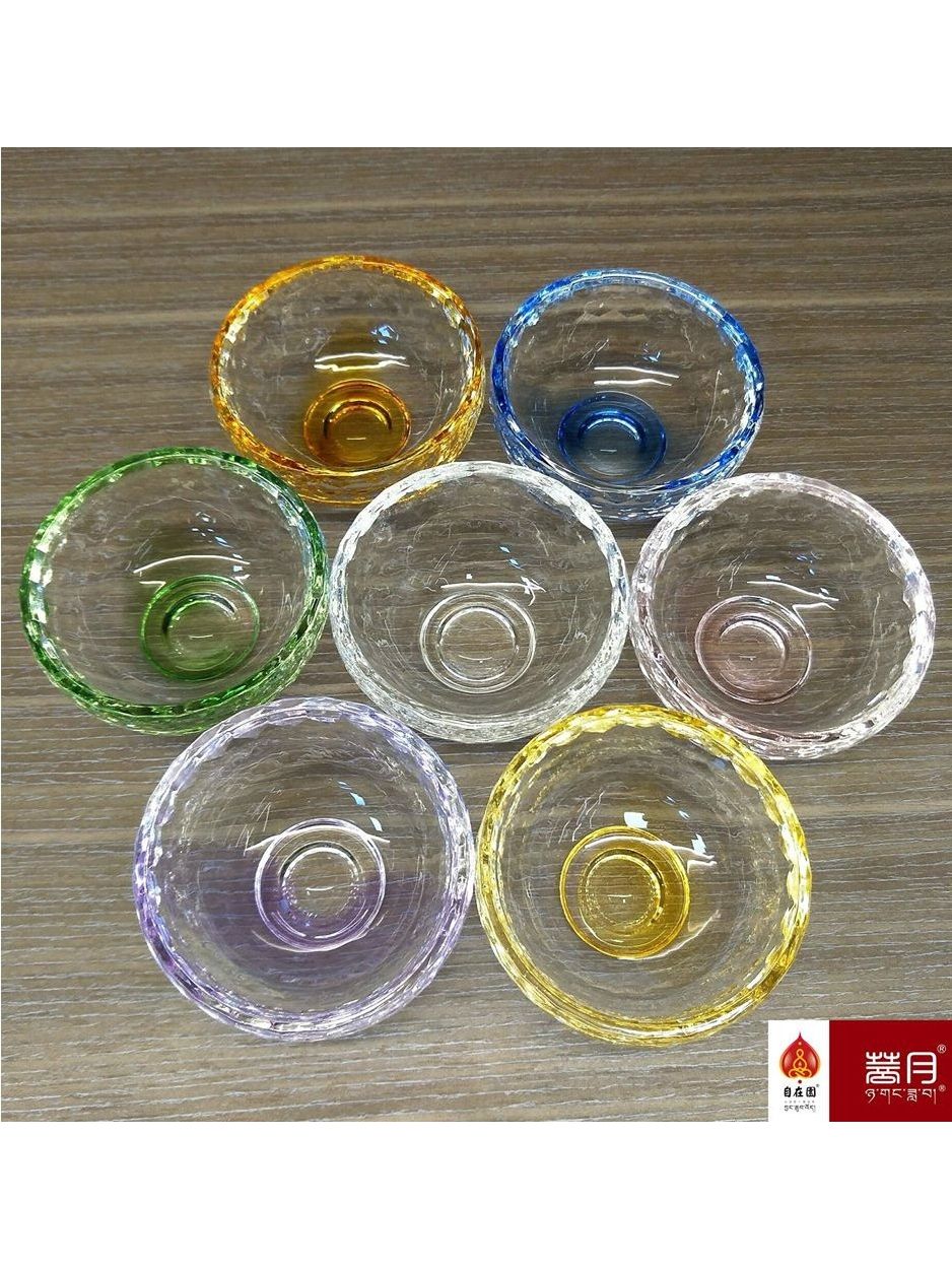 菩月【幻彩】【全彩】水晶玻璃小供水杯（加厚款）一組七色 / 七供杯 / 八供杯 /  供寶杯 / 限使用常溫水