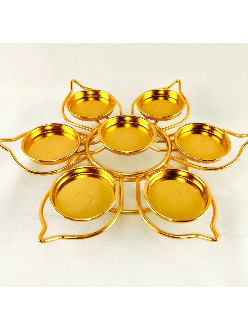金黃色 七盞蓮花 金屬酥油燈座 、供燈、供佛、有殼酥油燈專用、佛教用品