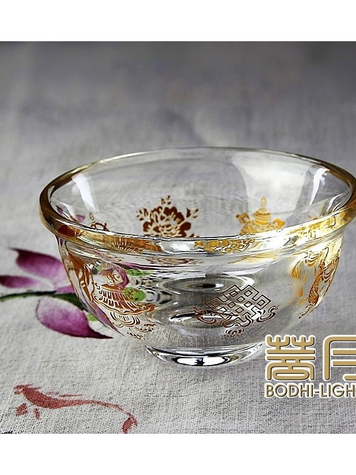 菩月【八吉祥】水晶玻璃供水杯、供水碗（描金圖騰款）、七供杯、八供杯、供寶、供佛、供花、供燈燭台、佛教用品
