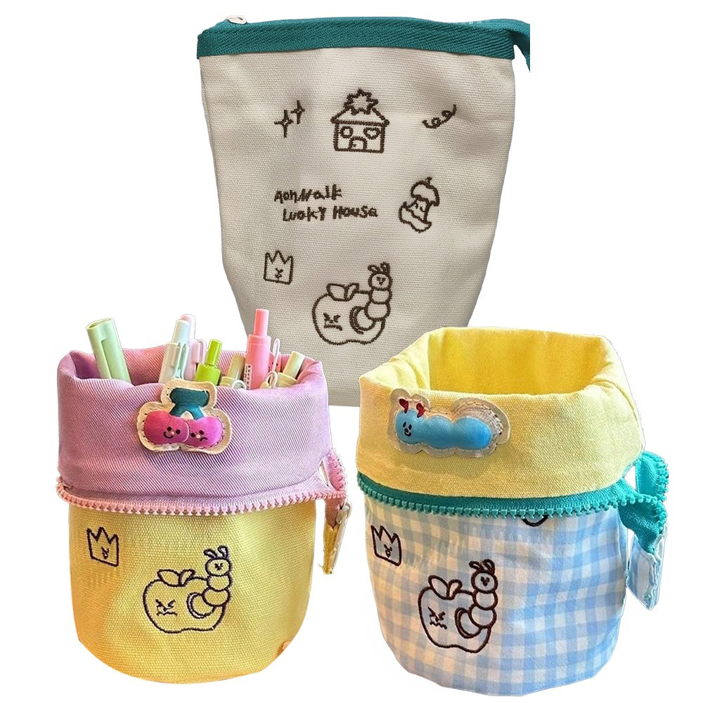 🍎手繪風插畫豎翻筆袋