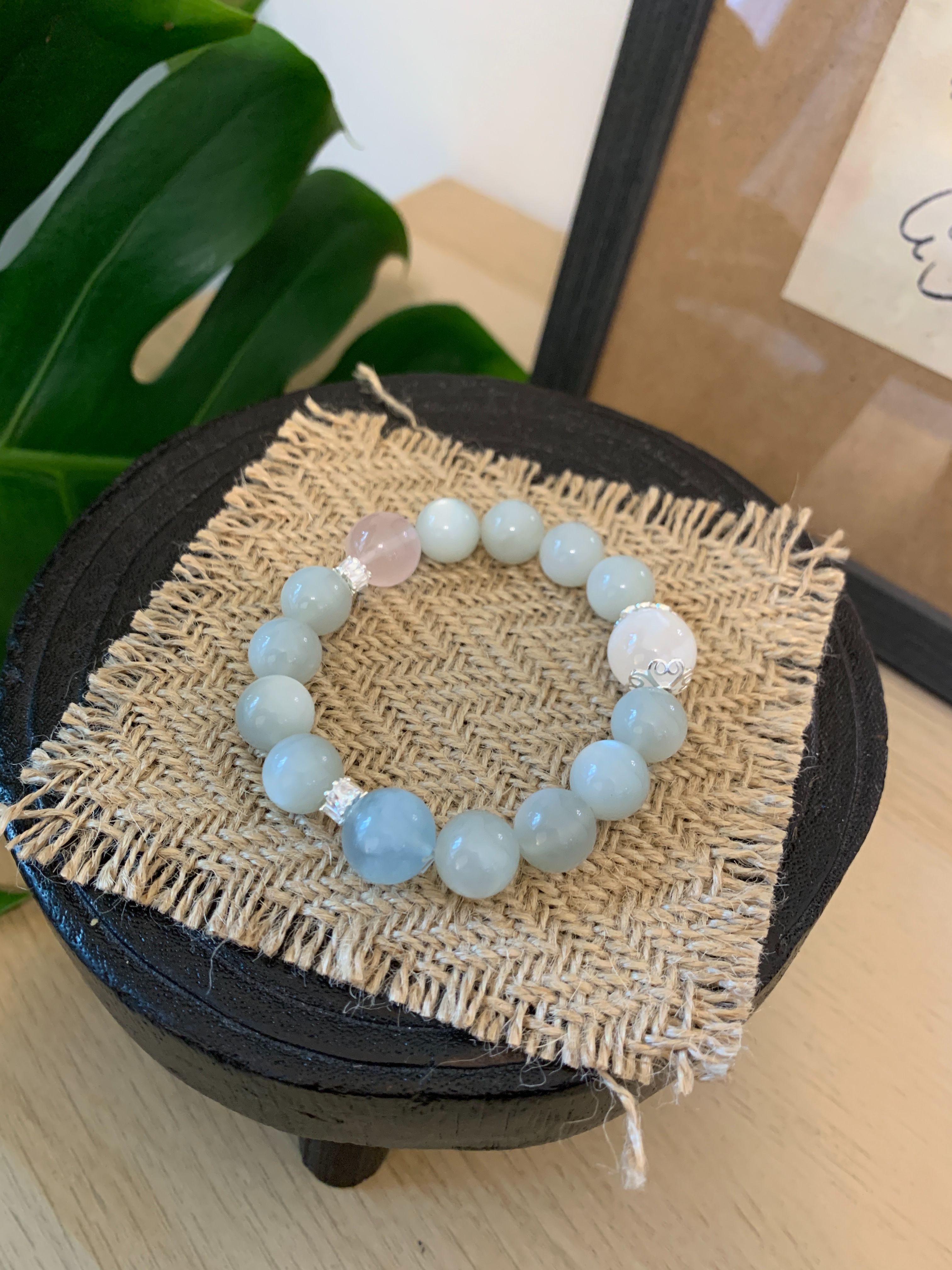 青蘋果月光+海藍寶+粉晶+白幽靈