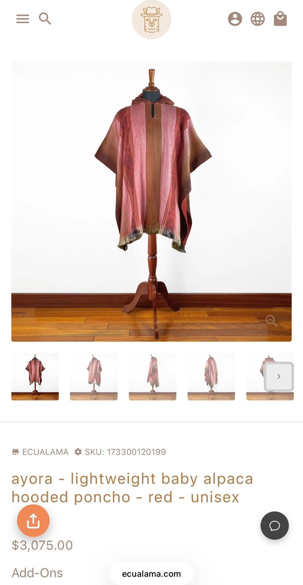 Ayora - Lightweight Baby Alpaca Hooded Poncho - Red - Unisex