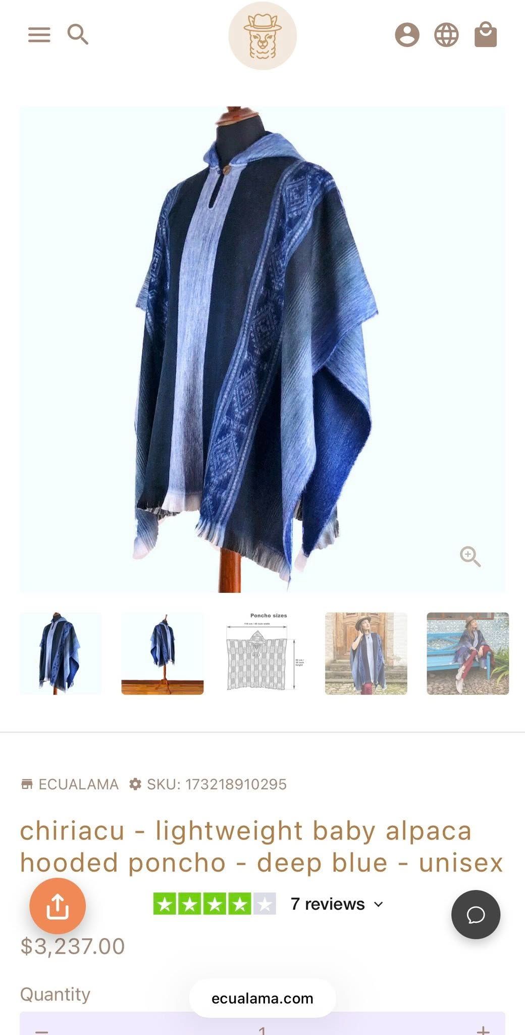 Chiriacu - Lightweight Baby Alpaca Hooded Poncho - Deep Blue