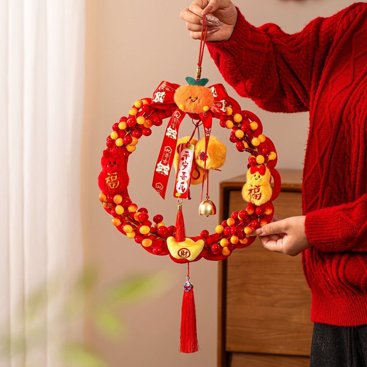 新年客廳玄關門口都適合掛😍新年毛絨福環掛飾（亮燈款/普通款）