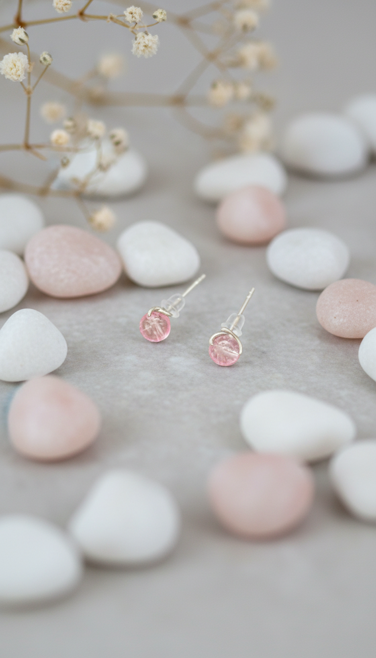 晨曦粉霧｜極簡粉托帕石．日常抗敏耳飾 #粉托帕石 #抗敏首飾 #天然石飾品 #輕珠寶 #日常穿搭