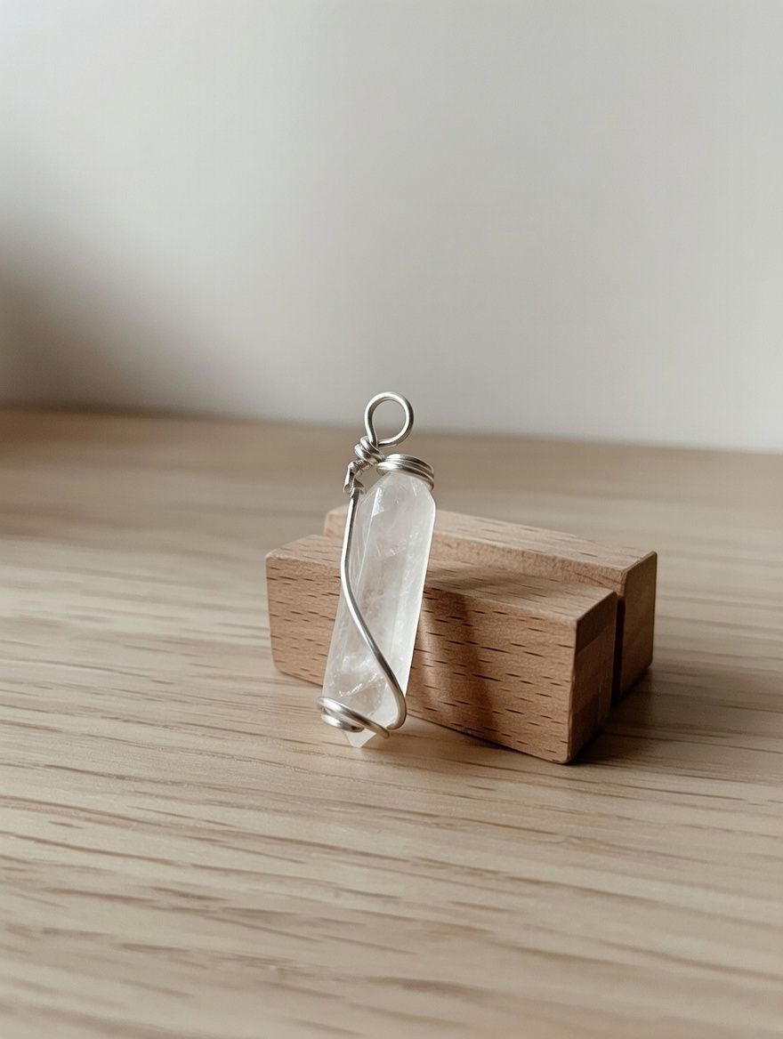 靜謐之光｜純淨白水晶手工繞線吊墜