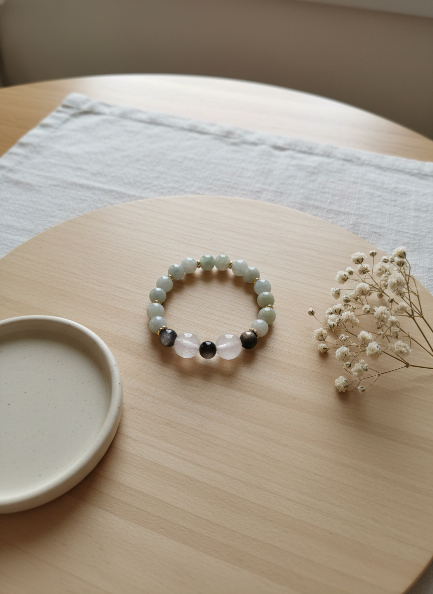 沐光森林｜東陵玉白幽靈知性手鍊