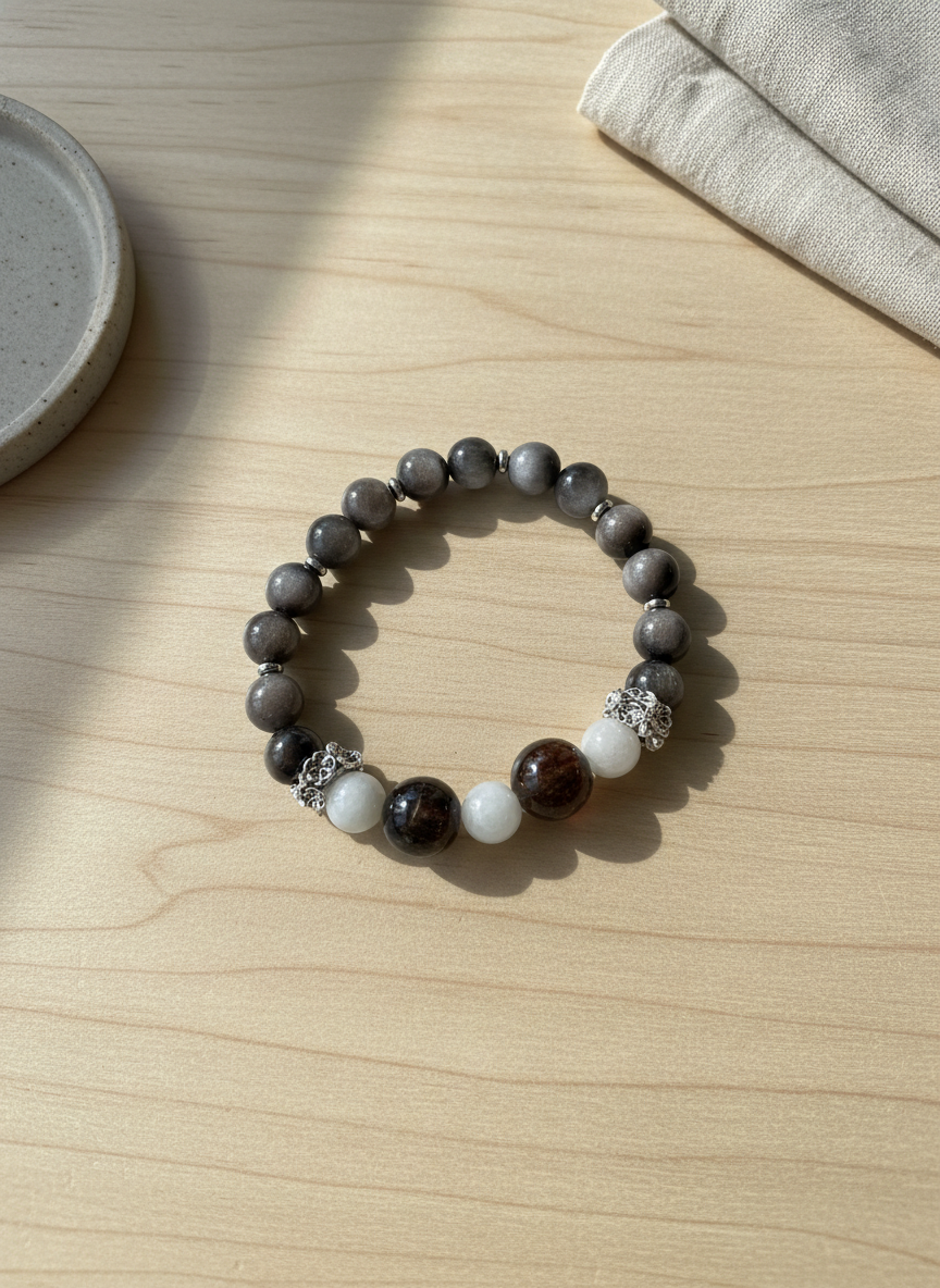 晨曦之盾｜黑超七 ✕ 東陵玉 ✕ 14K金能量手串