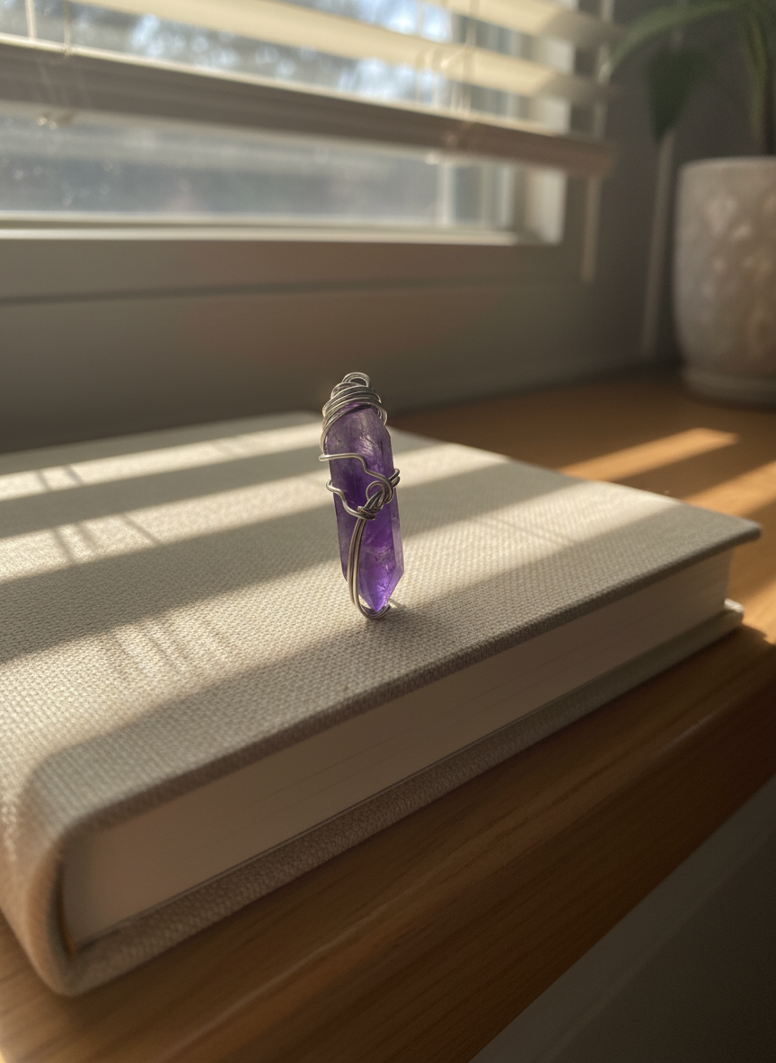 晨曦之紫｜手工繞線紫水晶六角柱吊墜