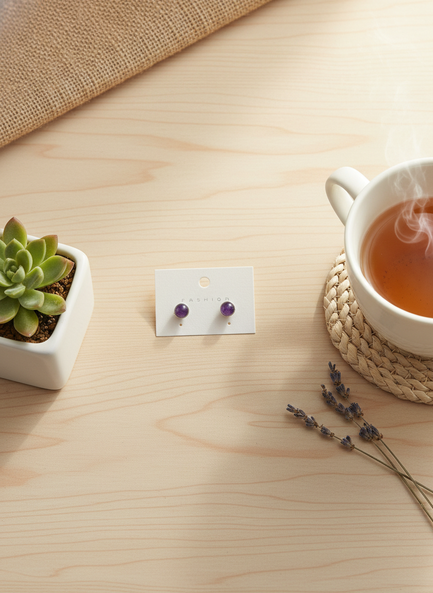 溫潤療癒｜天然紫水晶手作耳環｜鋼線抗敏設計｜帶來溫暖與寧靜的能量