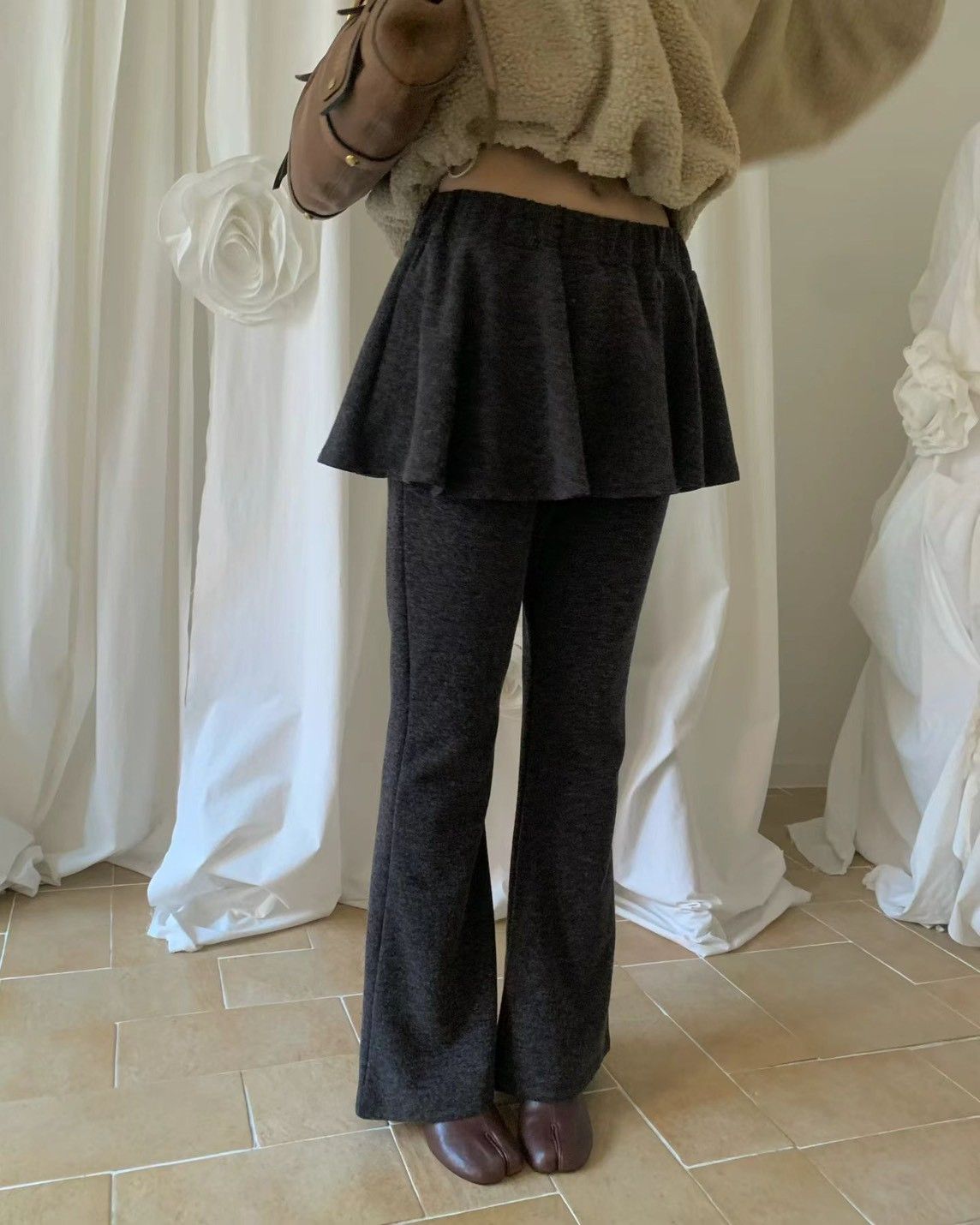 假兩件百褶喇叭褲裙