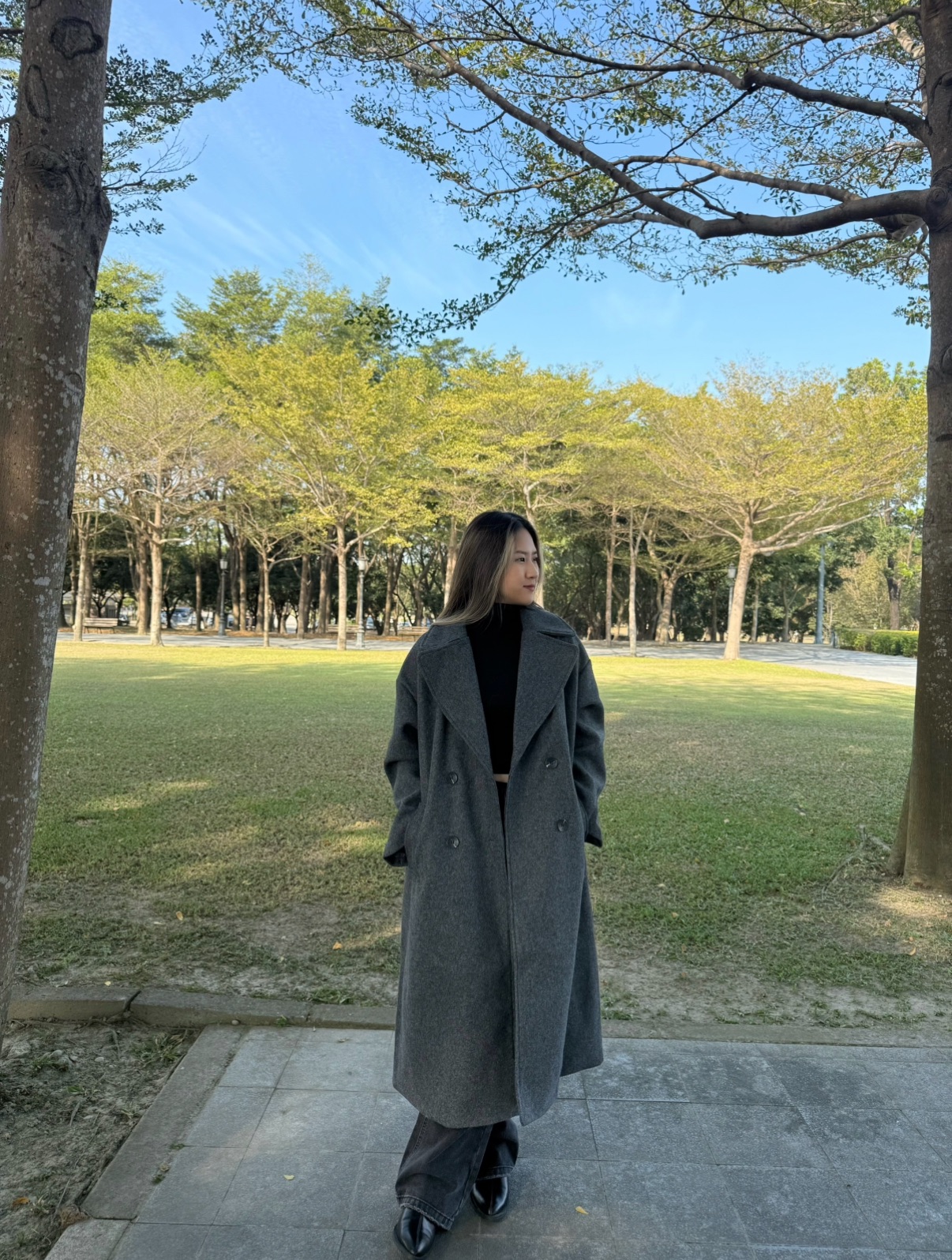 時髦冬季必買🩶 歐美 寬鬆  翻領 簡約  雙排扣  毛呢 長版大衣 外套
