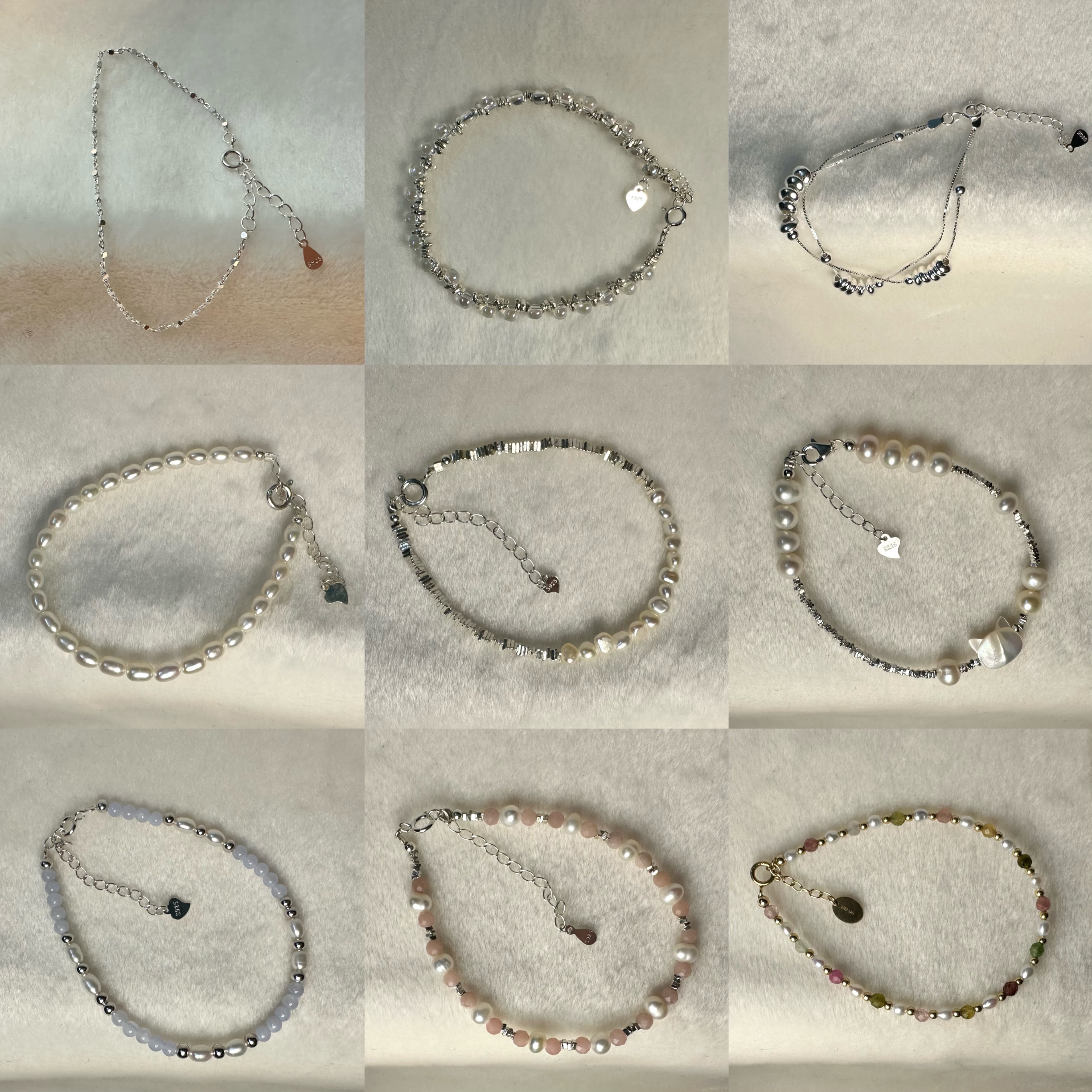 純銀手鍊-天然珍珠、水晶、珍珠母貝