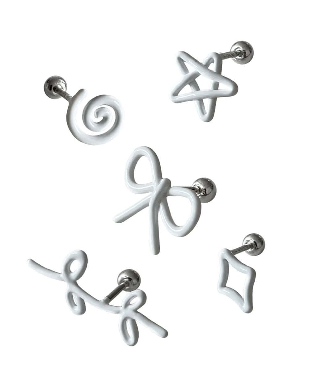 白色手繪風耳針耳環