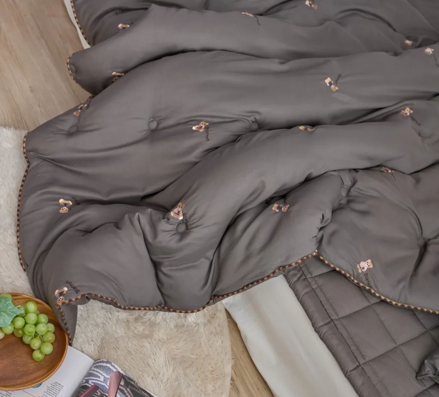 韓國代購 廣藏市場 小熊時光 刺繡高質感 天絲莫代爾100% 雙人四季被