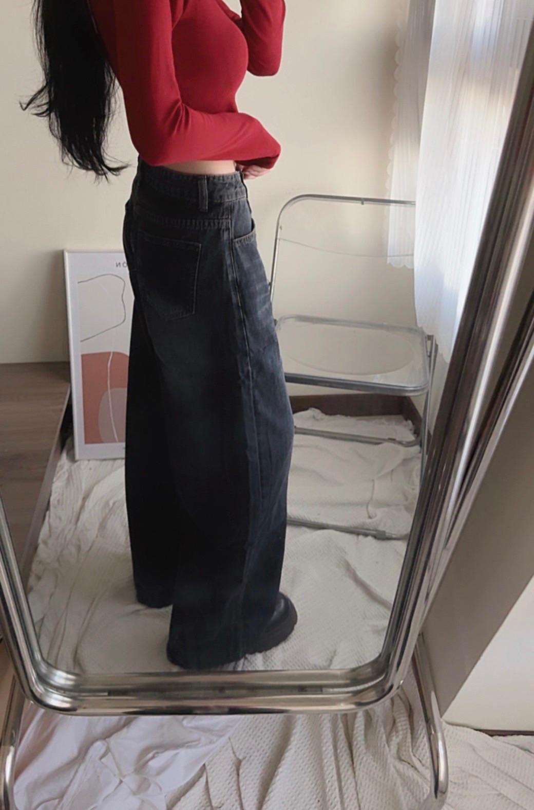 🛒胯寬友善✨刷色直筒牛仔寬褲