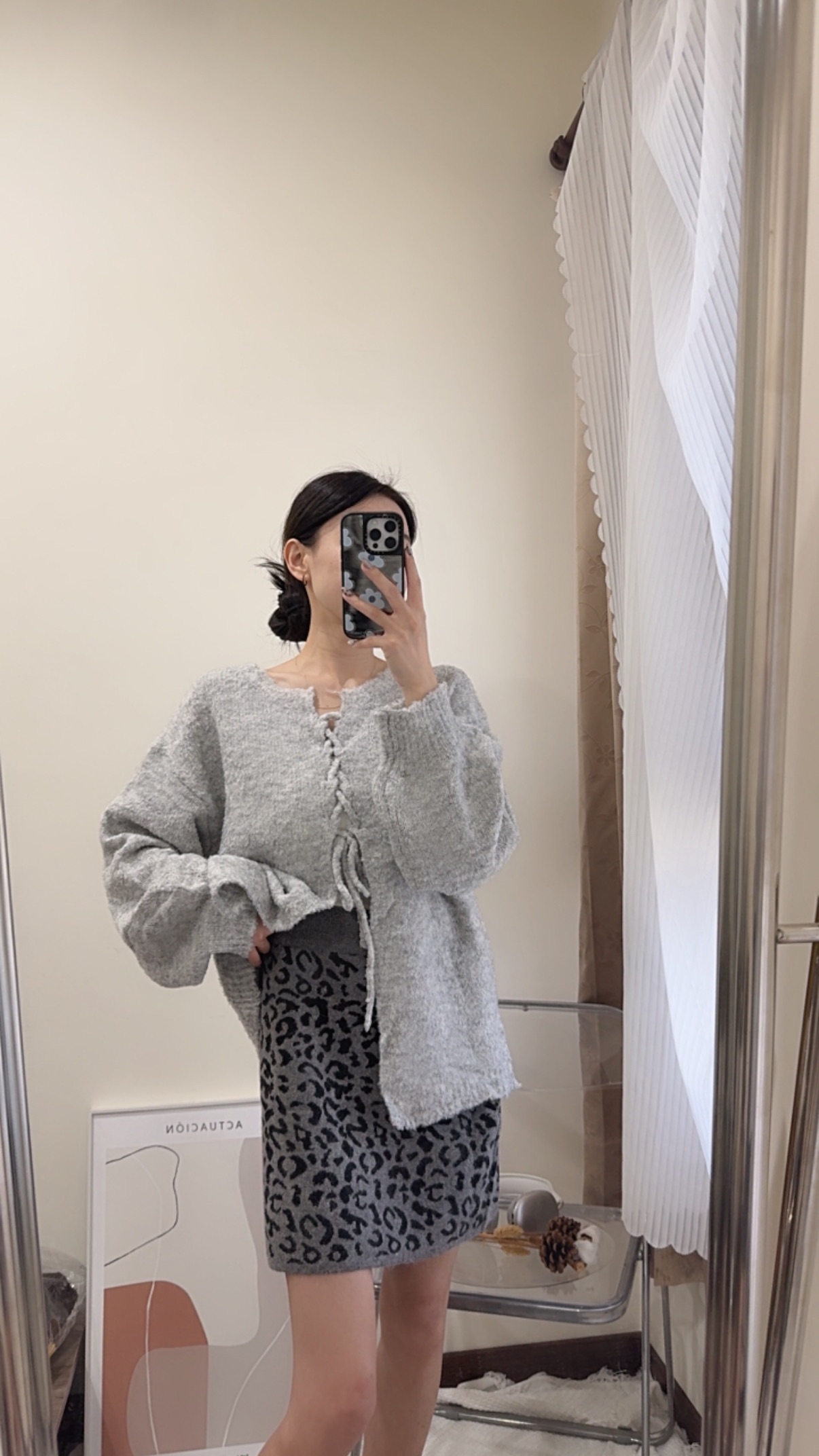 🛒豹紋兔毛呢短裙