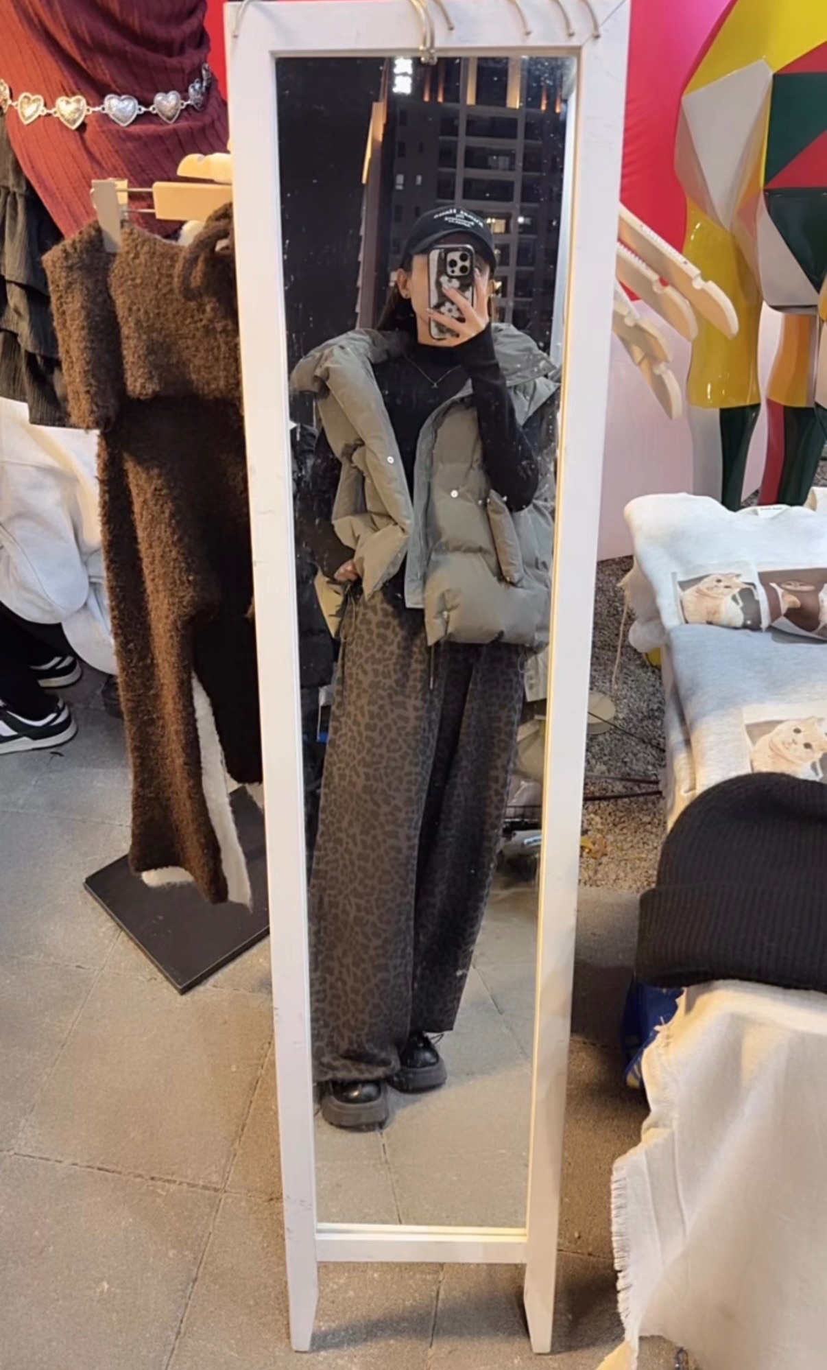 🛒彈力鬆緊豹紋寬褲