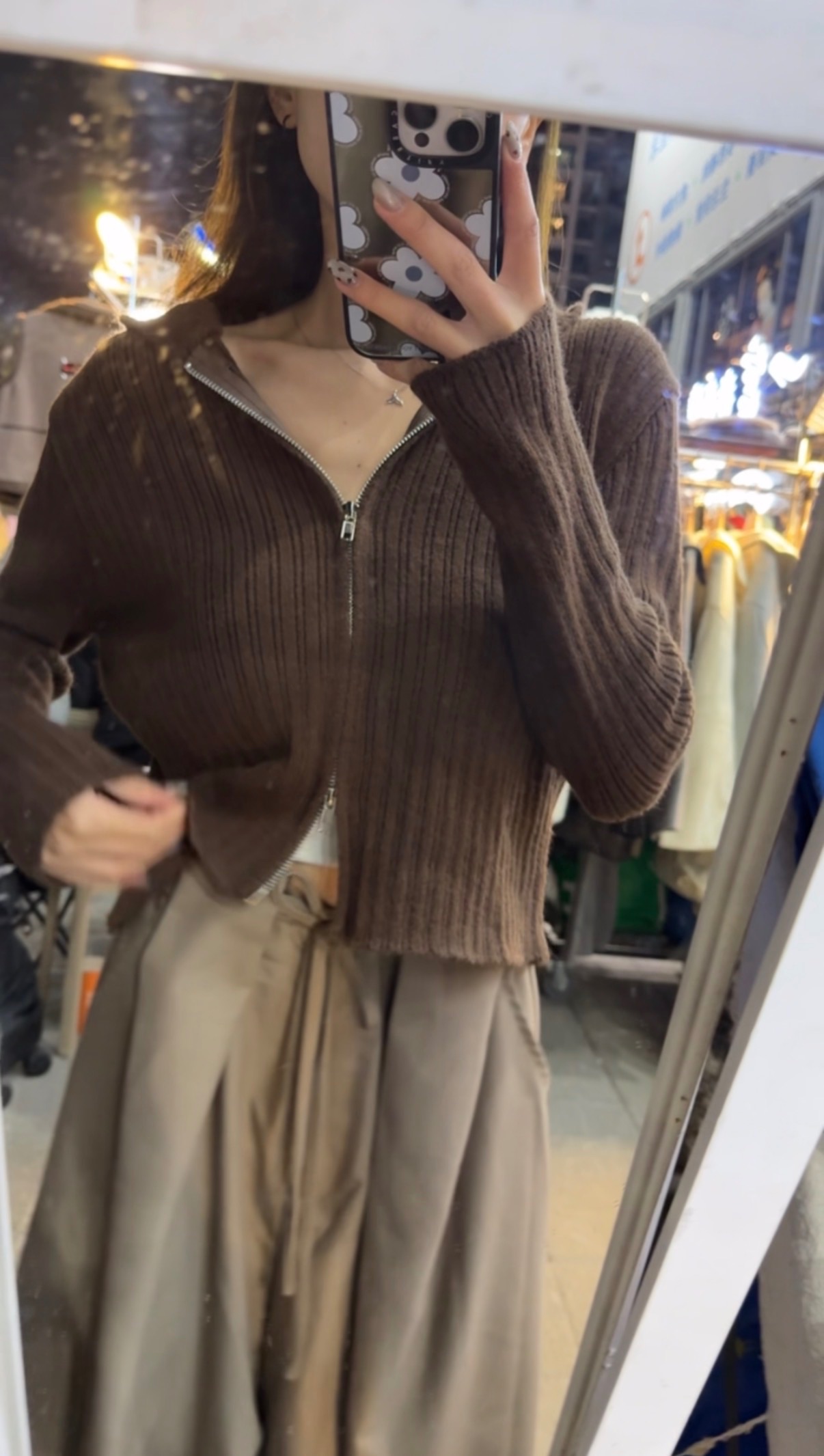 🛒連帽雙拉鍊坑條針織外套