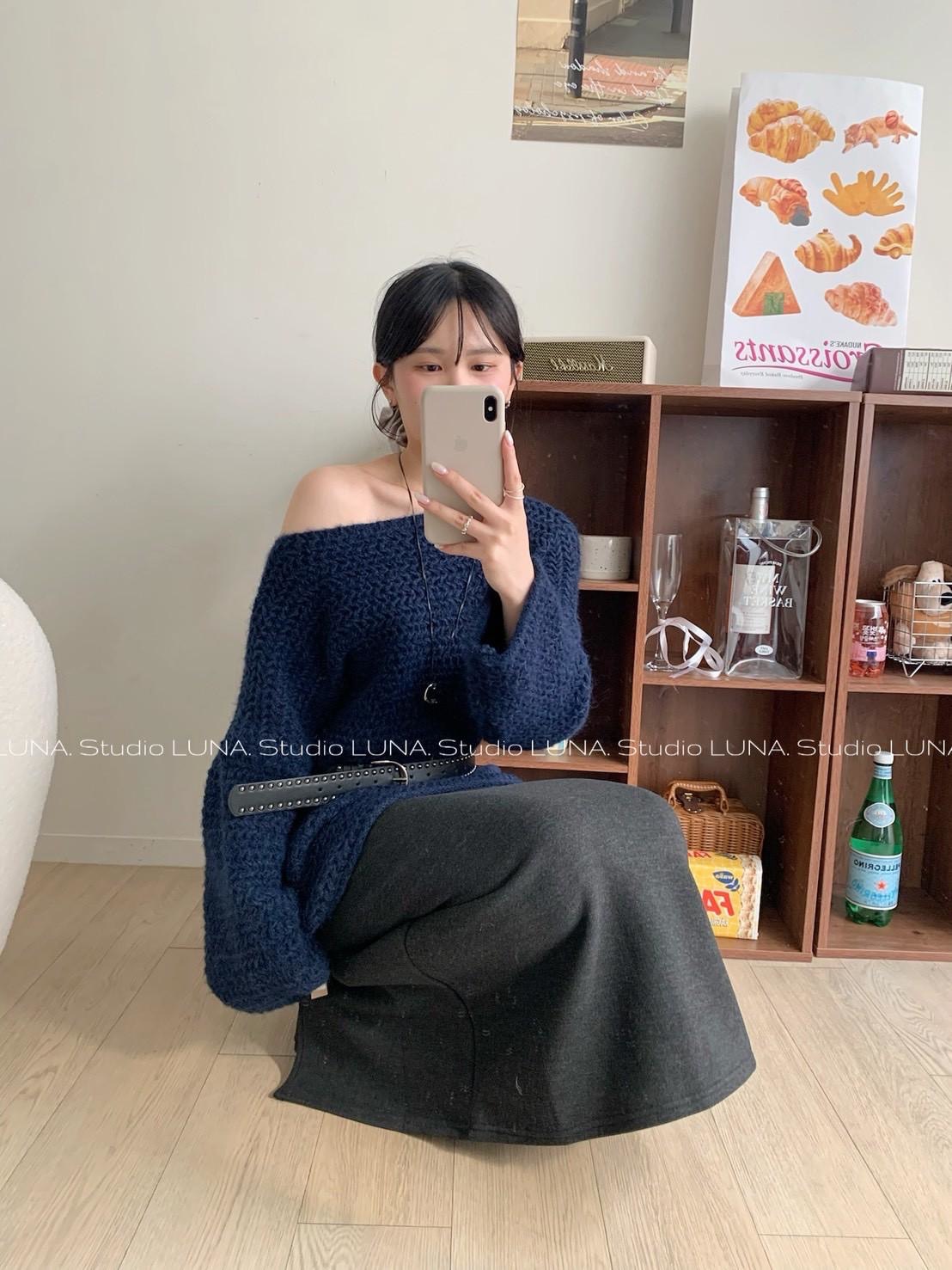 🛒慵懶大圓領長版針織毛衣