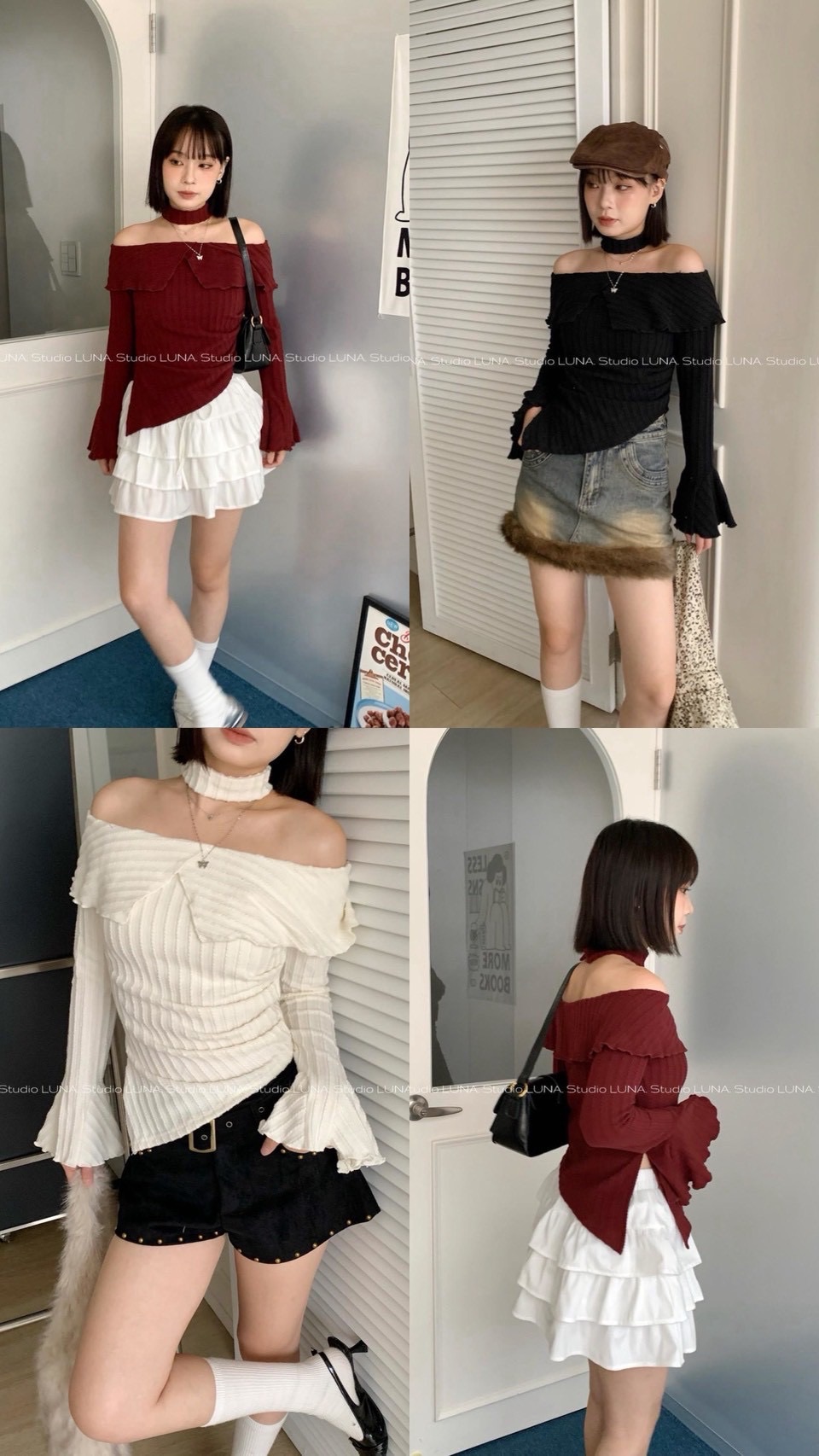 🛒平口木耳邊脖帶上衣