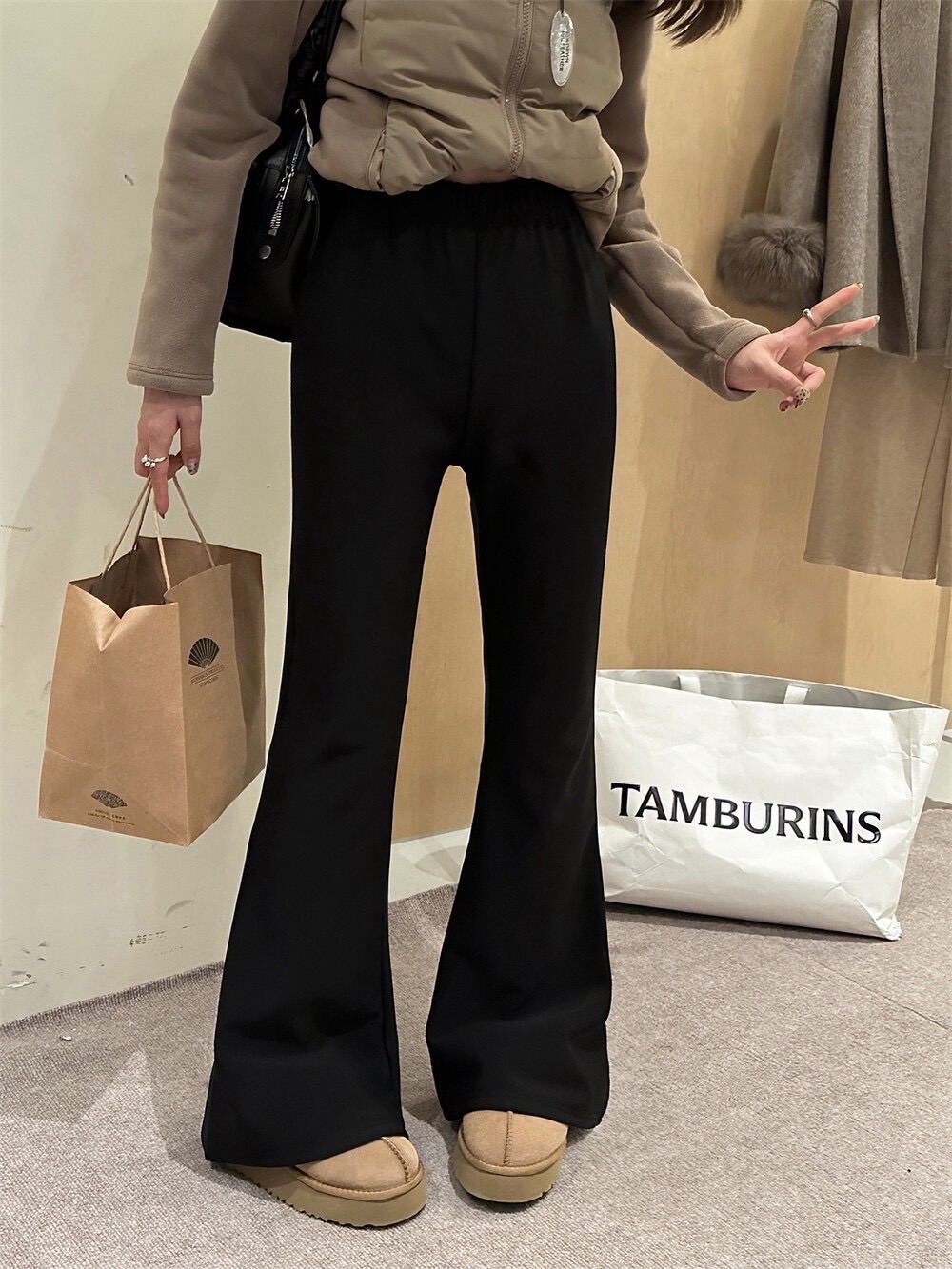 🛒內刷毛顯瘦喇叭黑褲